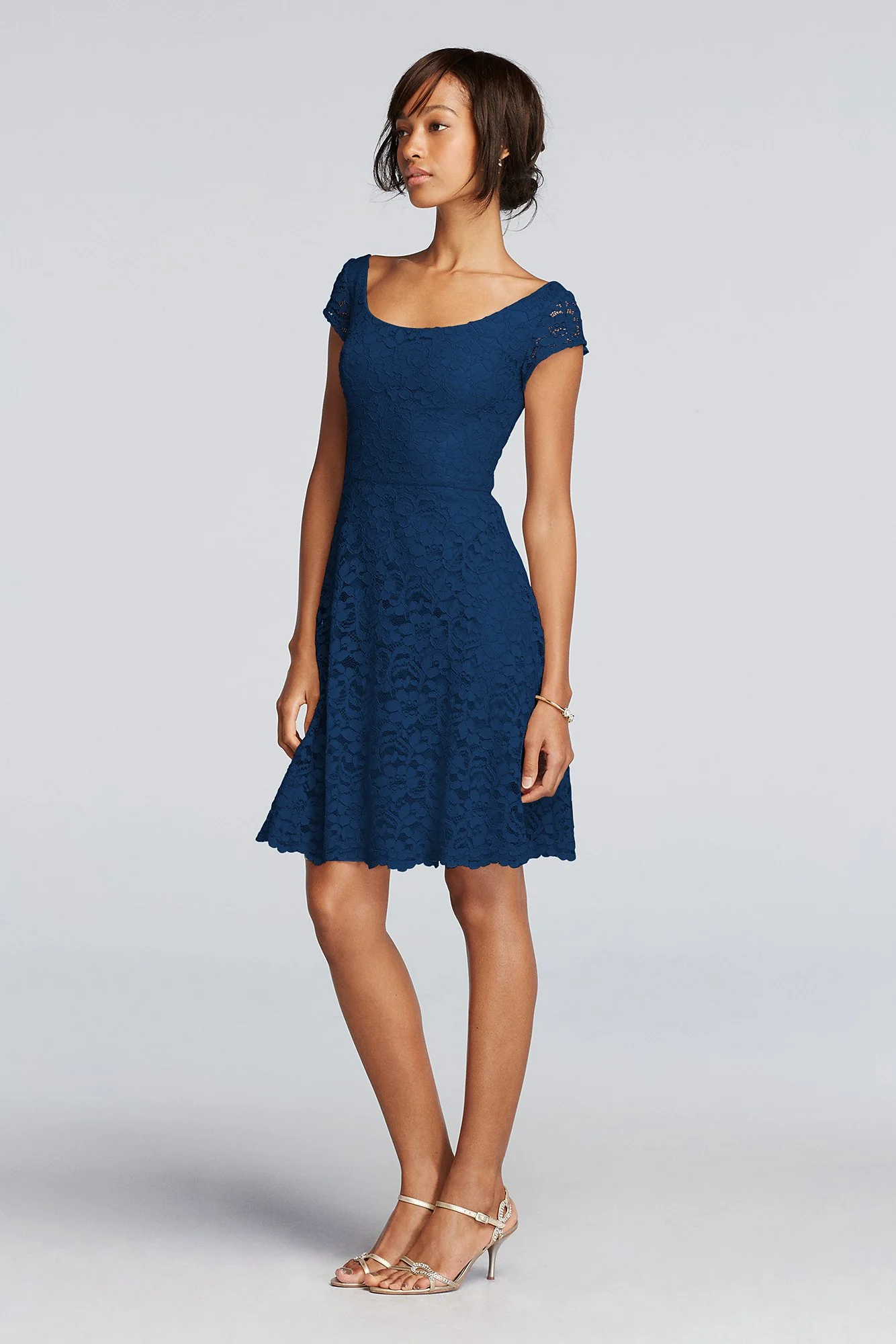 Short Lace Bridesmaid Dress with Cap Sleeves - Image 25