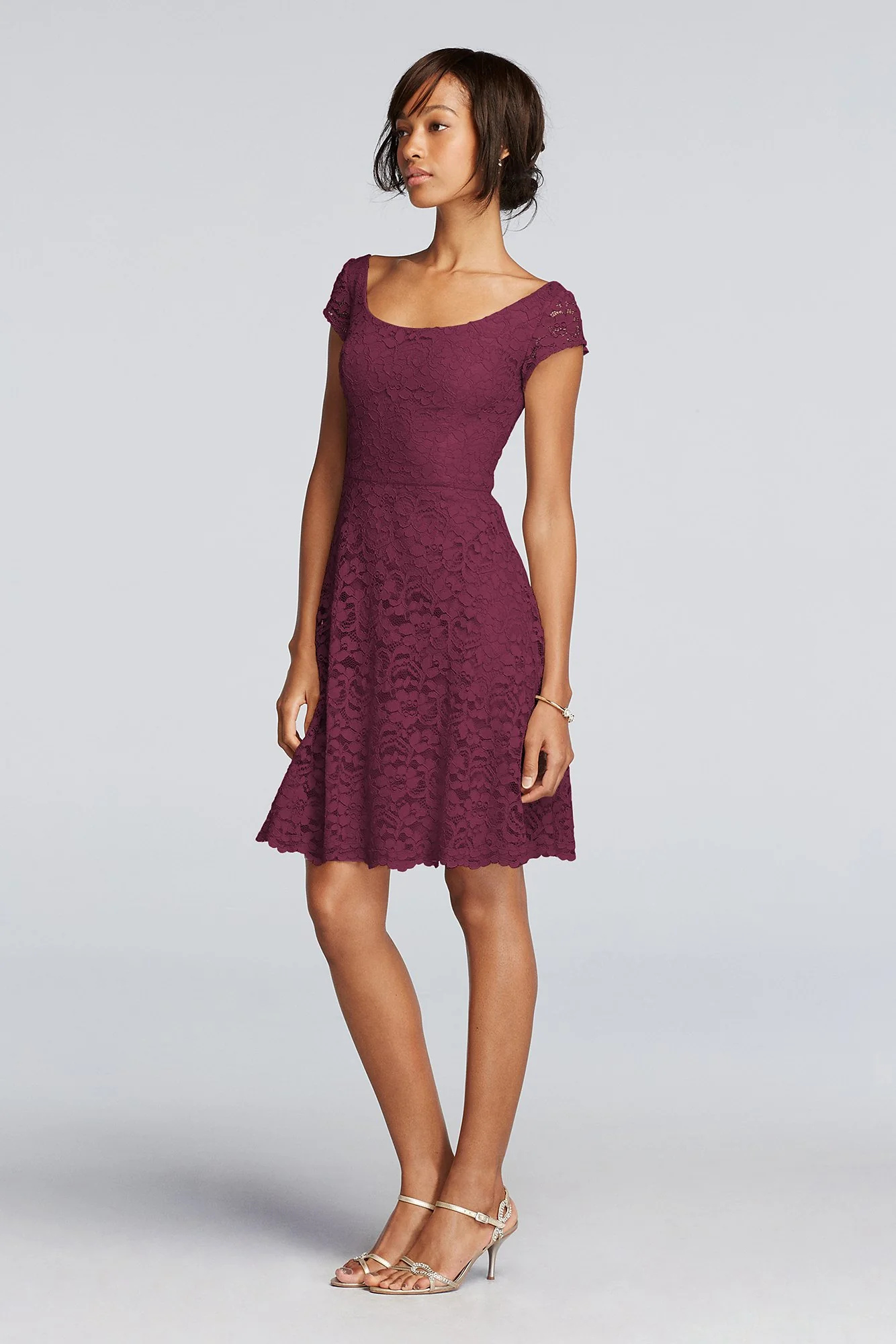 Short Lace Bridesmaid Dress with Cap Sleeves - Image 29