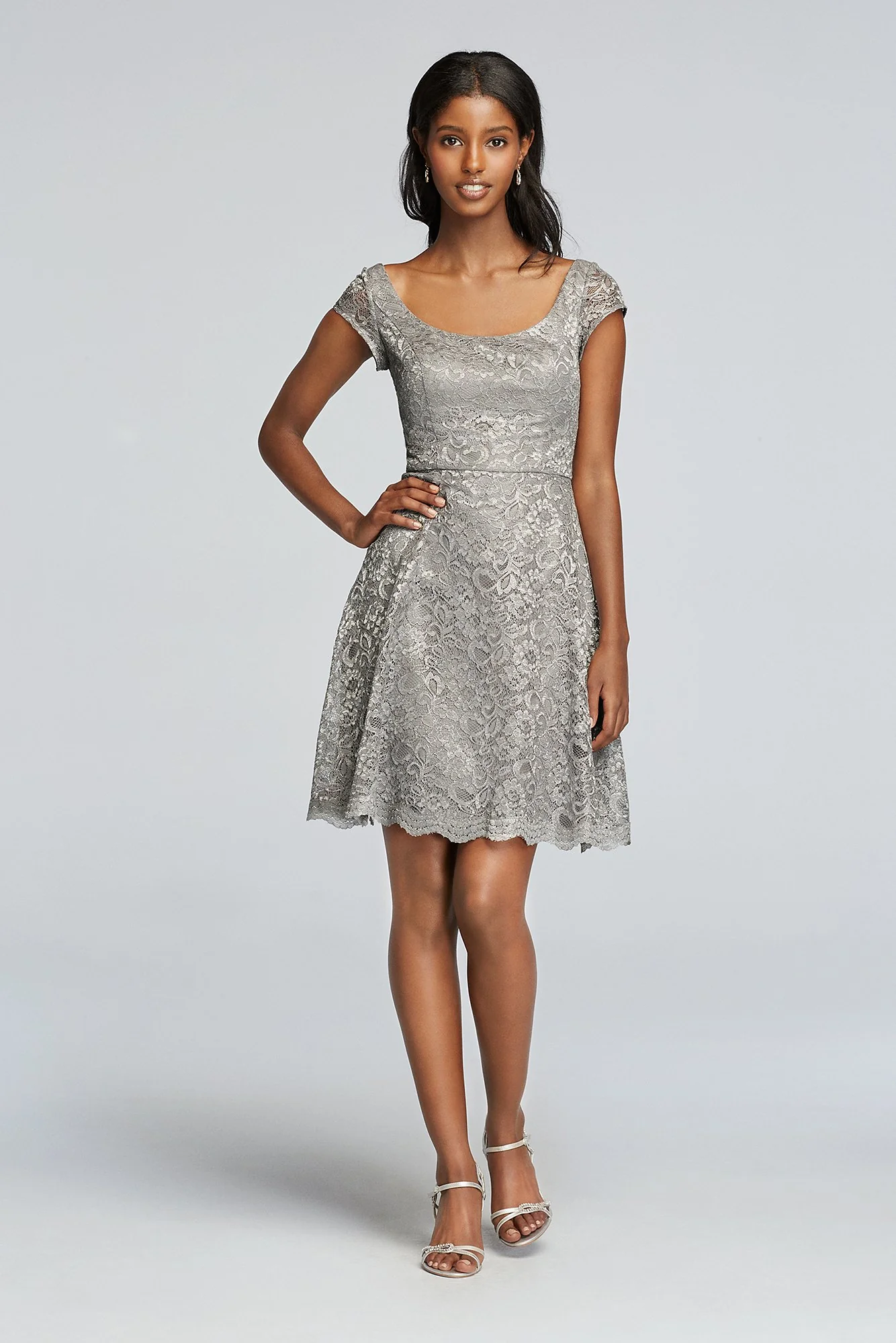 Short Lace Bridesmaid Dress with Cap Sleeves - Image 31