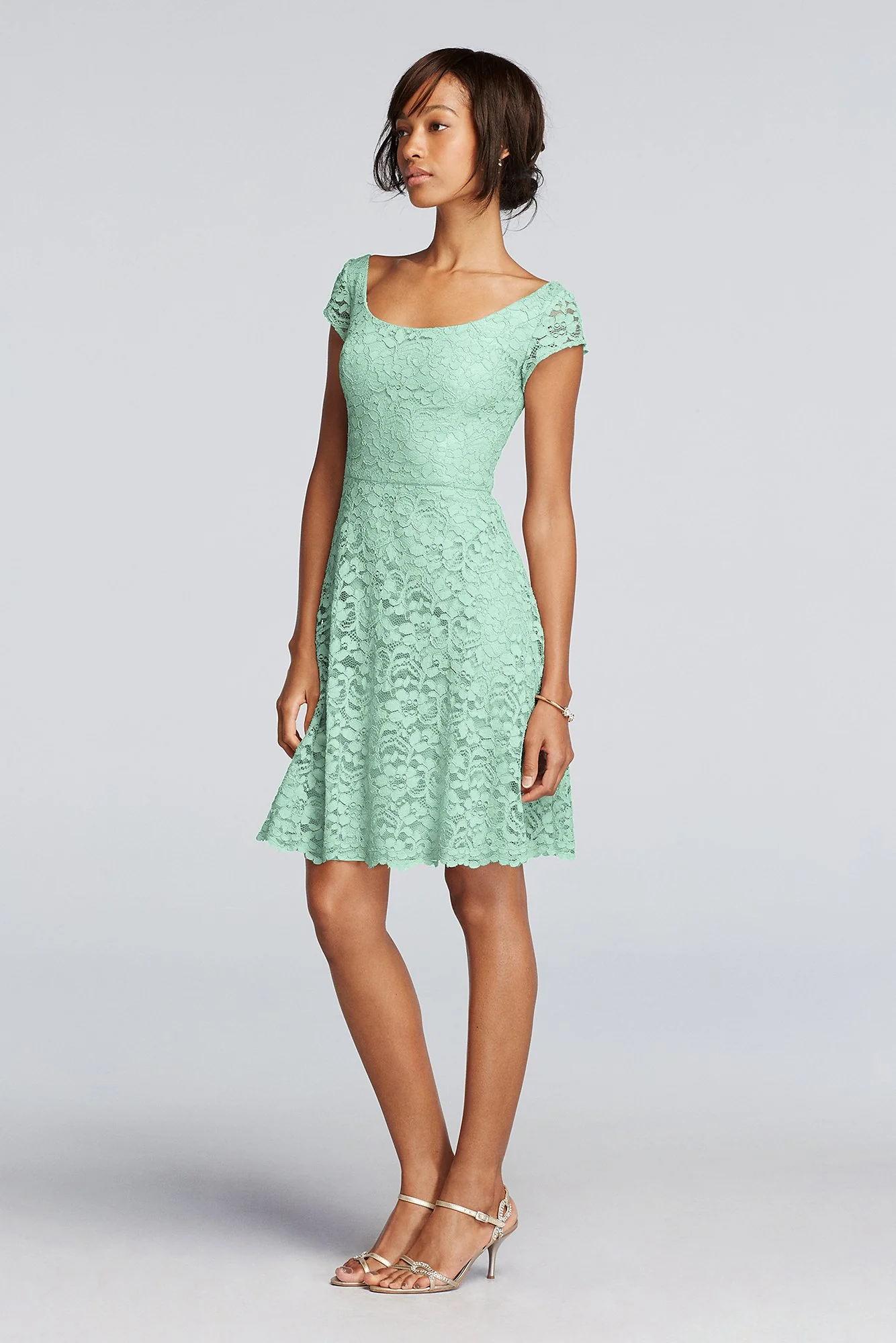 Short Lace Bridesmaid Dress with Cap Sleeves - Image 37