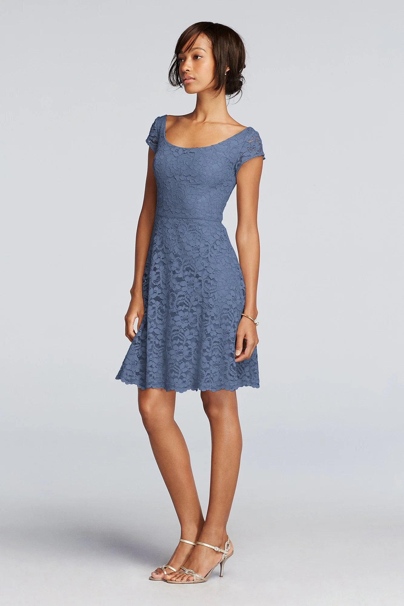 Short Lace Bridesmaid Dress with Cap Sleeves - Image 4