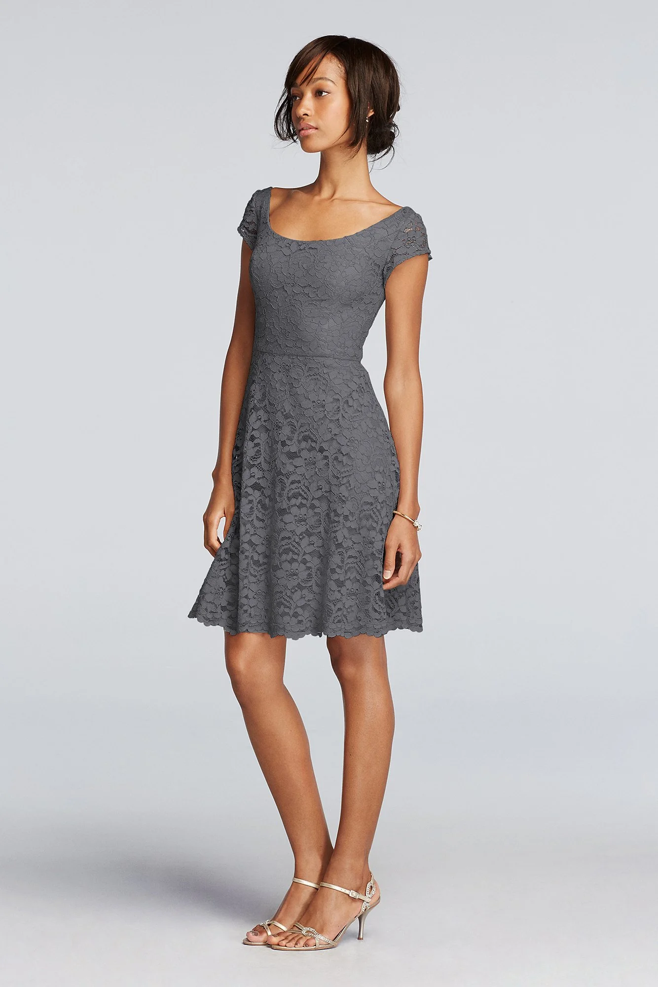 Short Lace Bridesmaid Dress with Cap Sleeves - Image 45