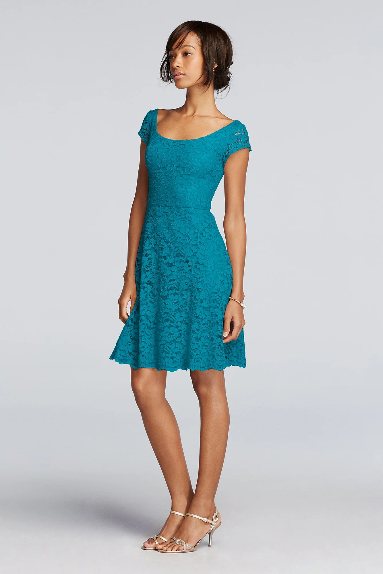 Short Lace Bridesmaid Dress with Cap Sleeves - Image 46
