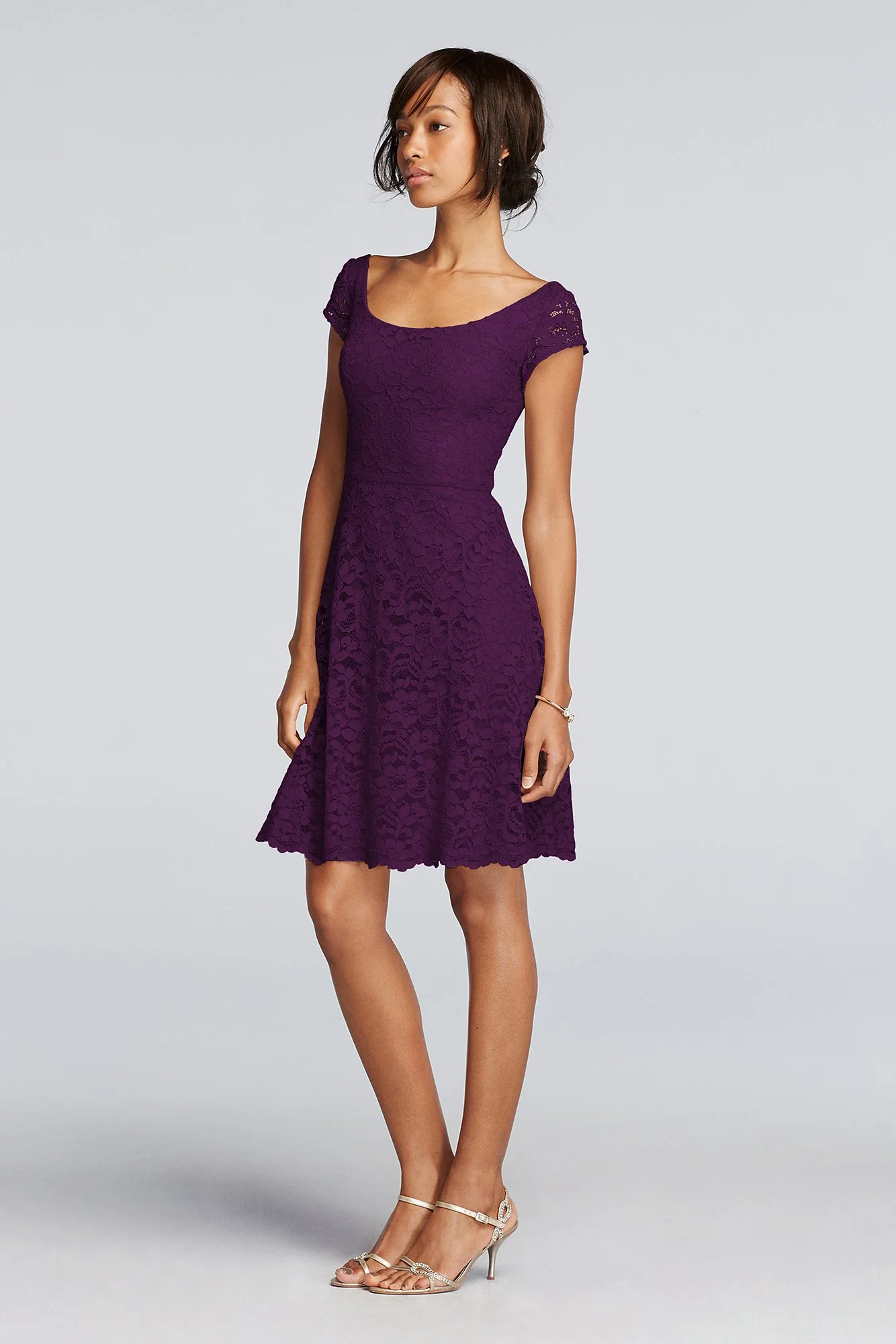 Short Lace Bridesmaid Dress with Cap Sleeves - Image 5