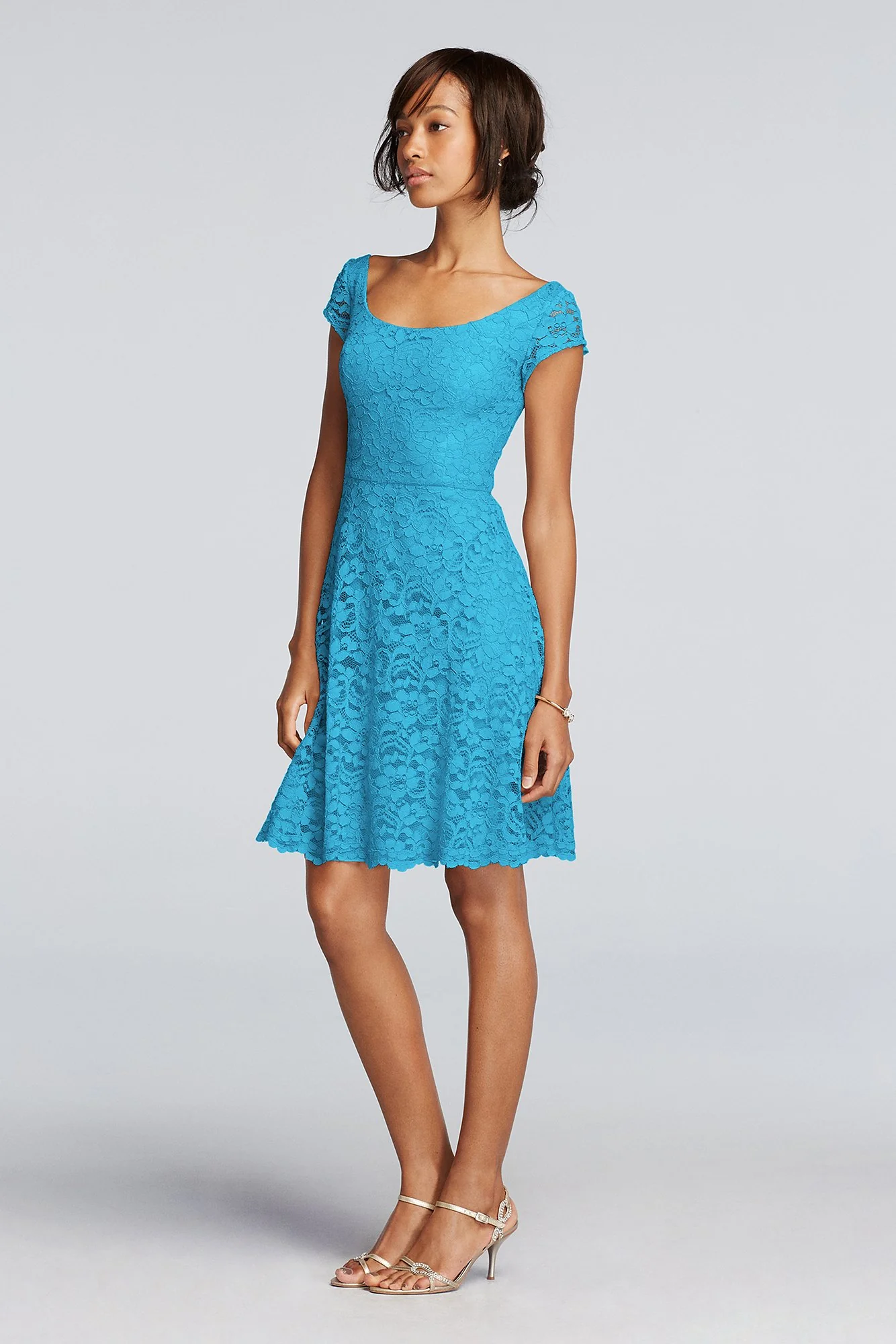 Short Lace Bridesmaid Dress with Cap Sleeves - Image 51