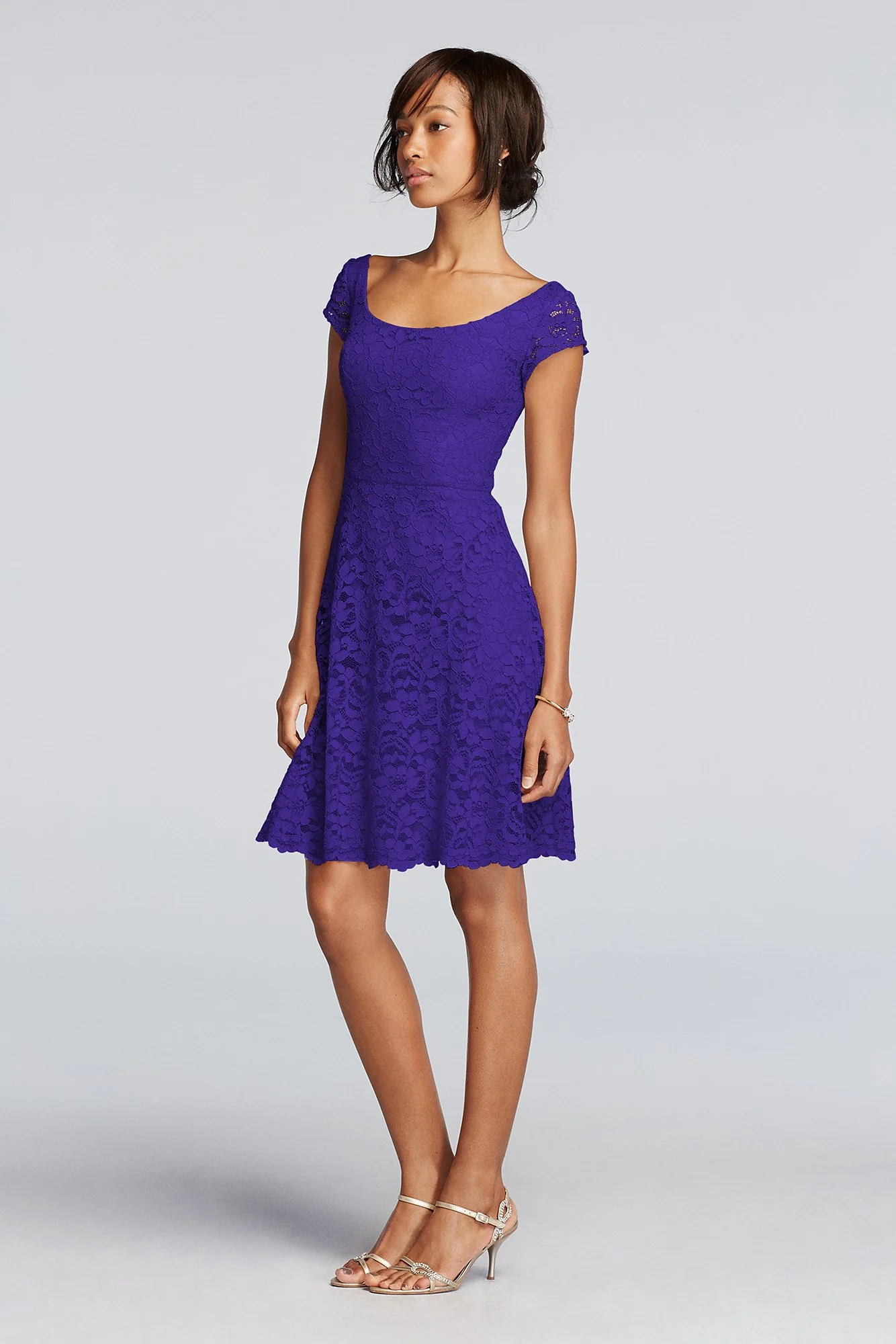 Short Lace Bridesmaid Dress with Cap Sleeves - Image 53