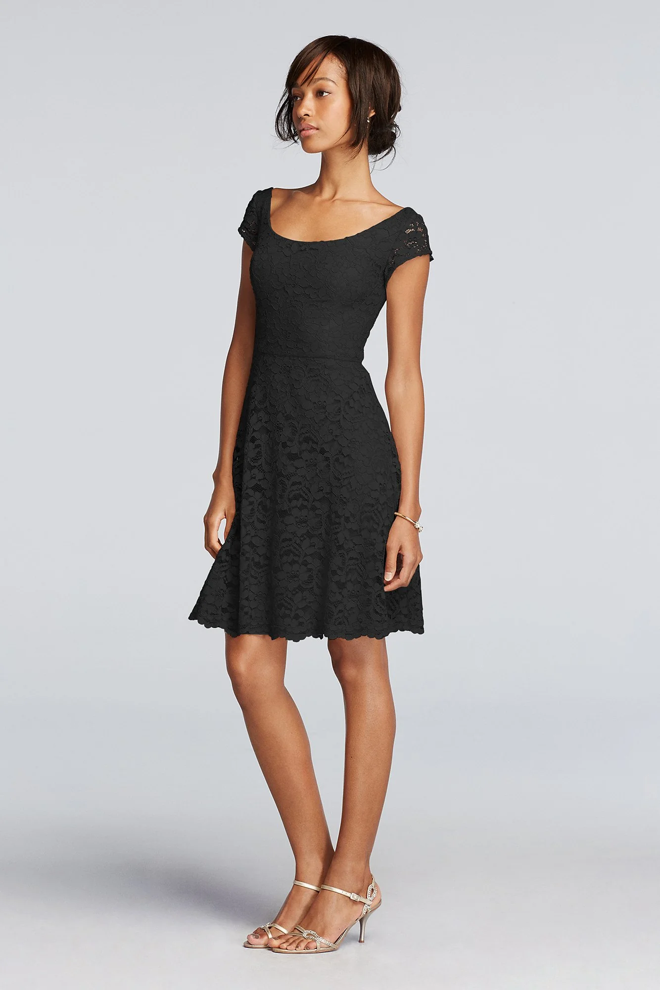 Short Lace Bridesmaid Dress with Cap Sleeves - Image 55