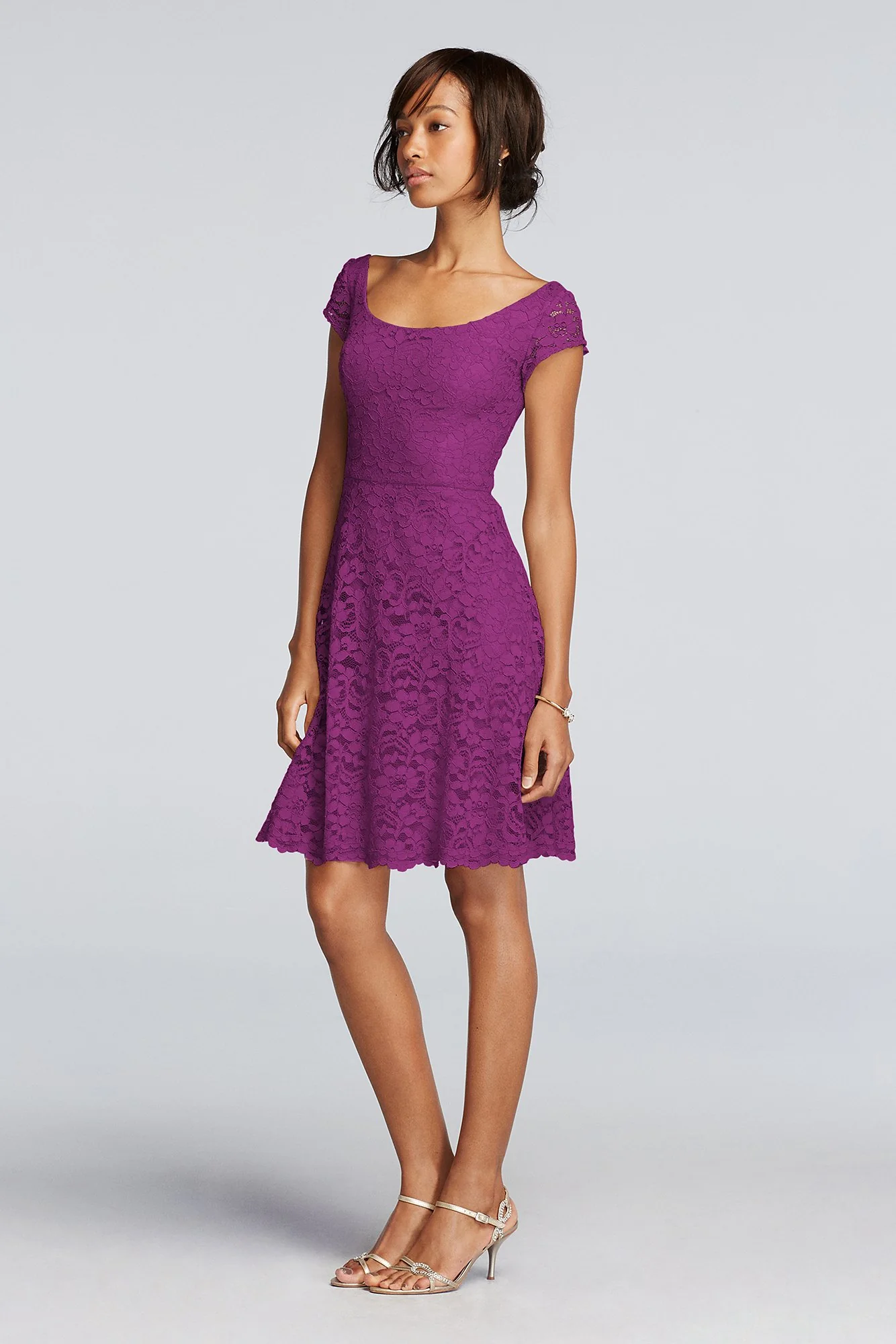 Short Lace Bridesmaid Dress with Cap Sleeves - Image 61