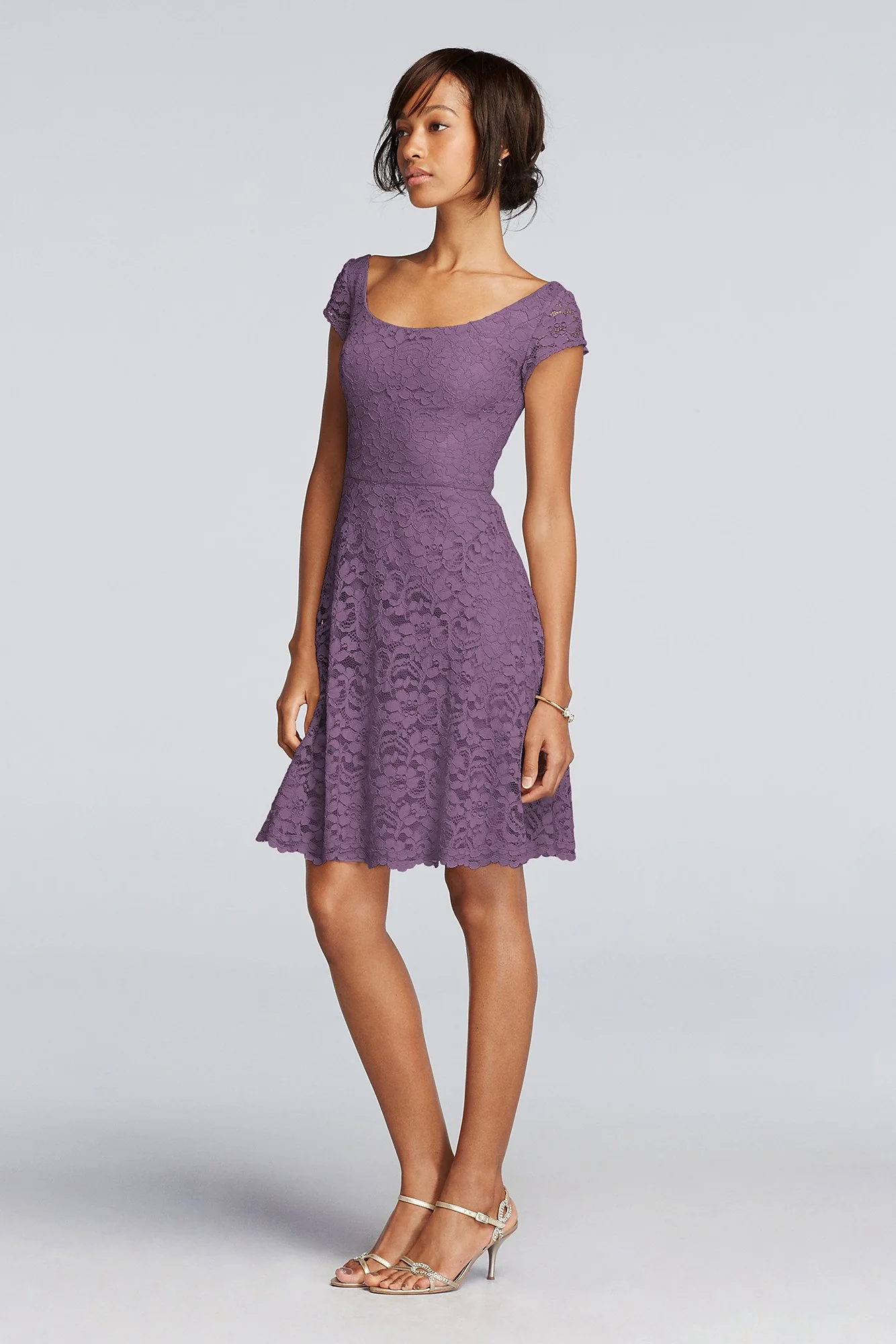 Short Lace Bridesmaid Dress with Cap Sleeves - Image 65