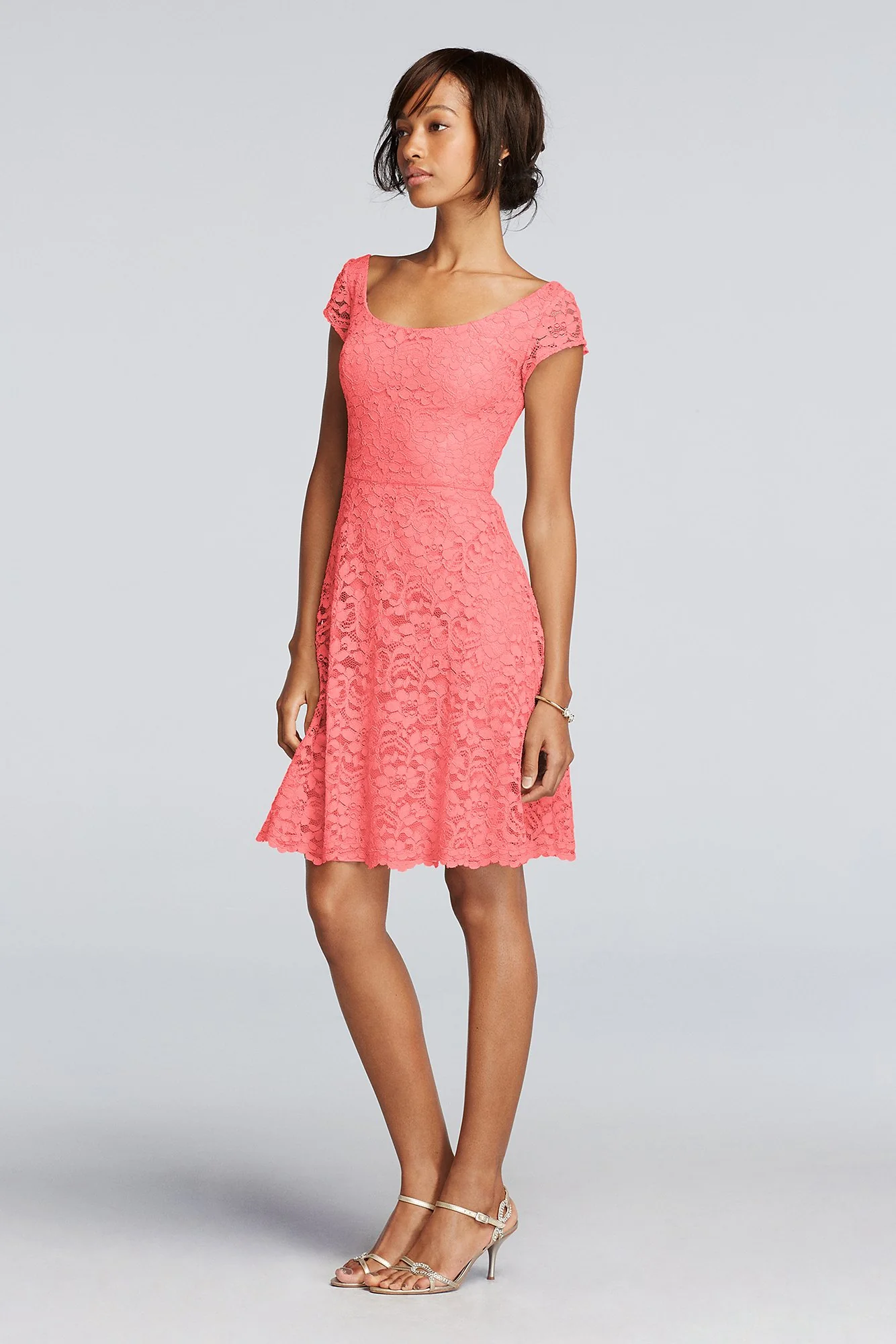 Short Lace Bridesmaid Dress with Cap Sleeves - Image 67