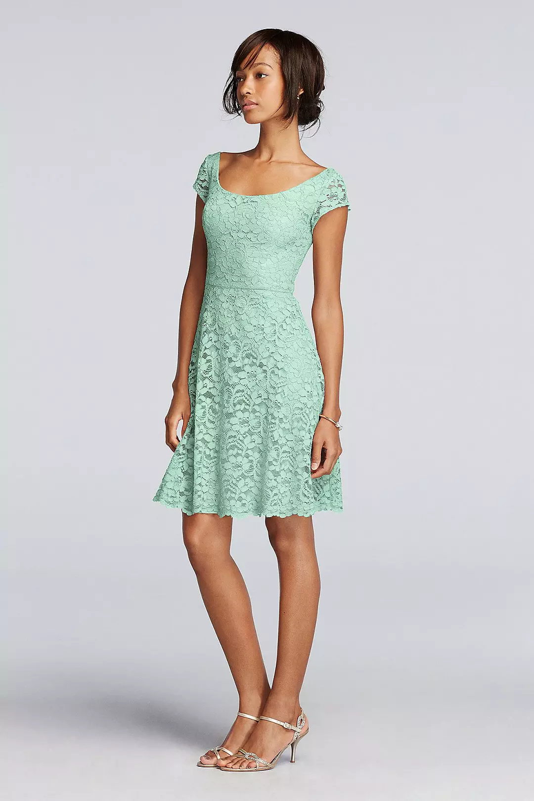 Short Lace Bridesmaid Dress with Cap Sleeves - Image 73