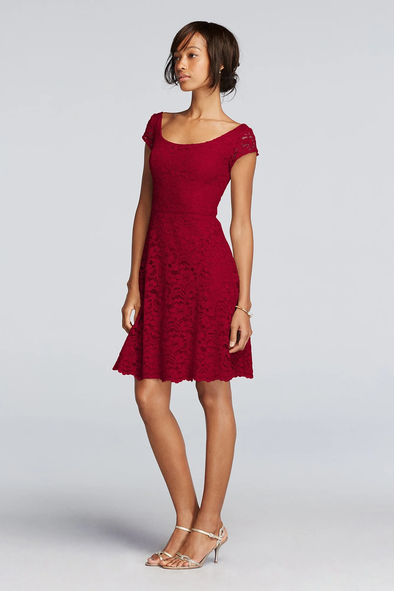 Short Lace Bridesmaid Dress with Cap Sleeves - Image 8