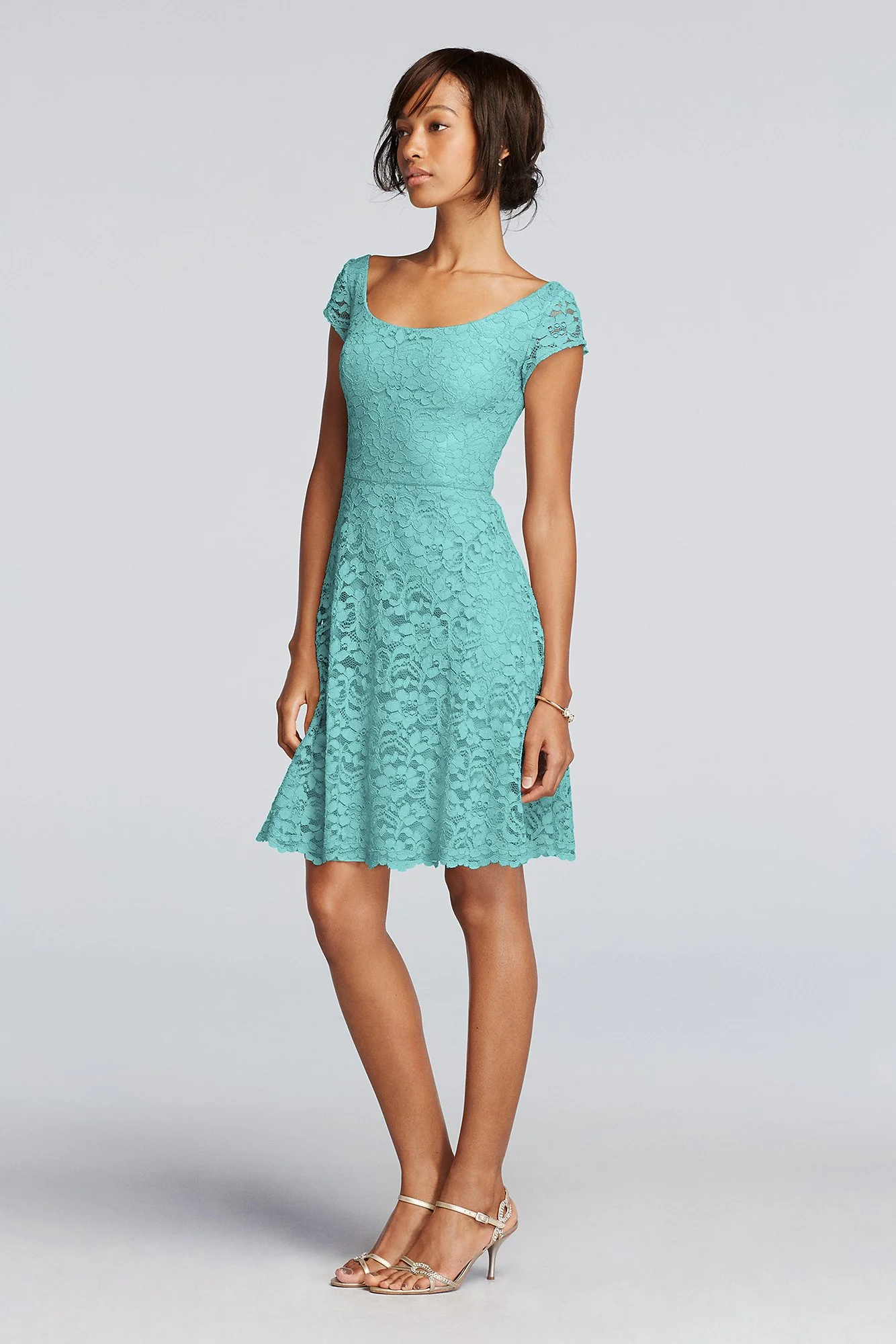 Short Lace Bridesmaid Dress with Cap Sleeves - Image 9