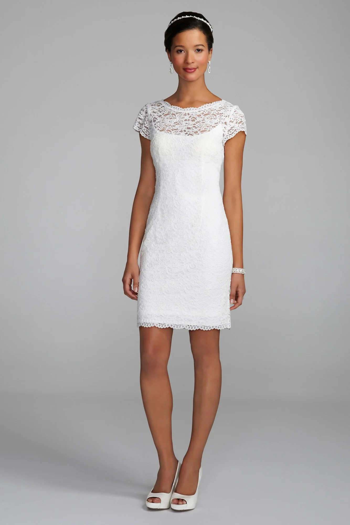 Short Lace Cap Sleeve Dress with Exposed Zipper