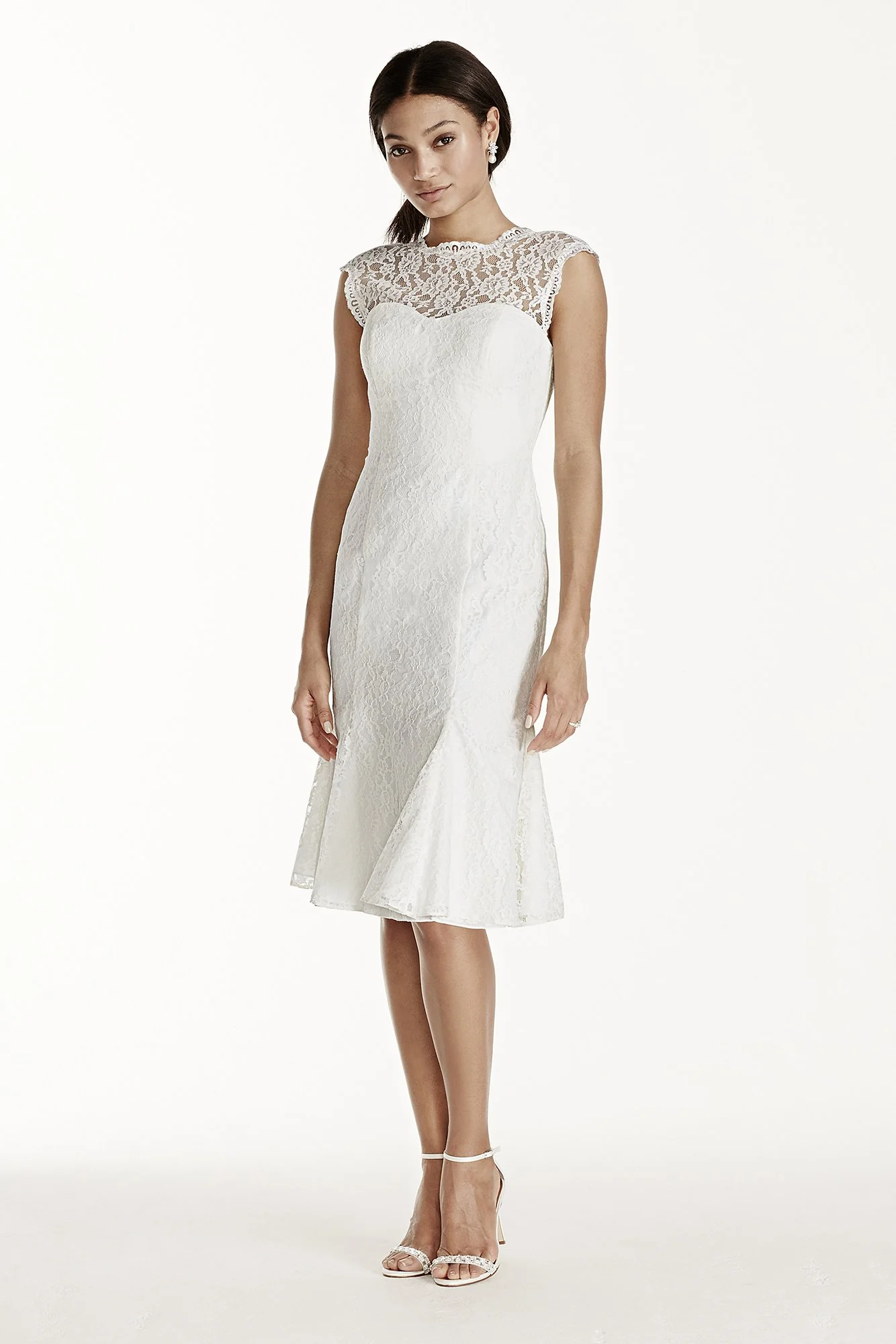 Short Lace Cap Sleeve Dress with Flounce Skirt - Image 3