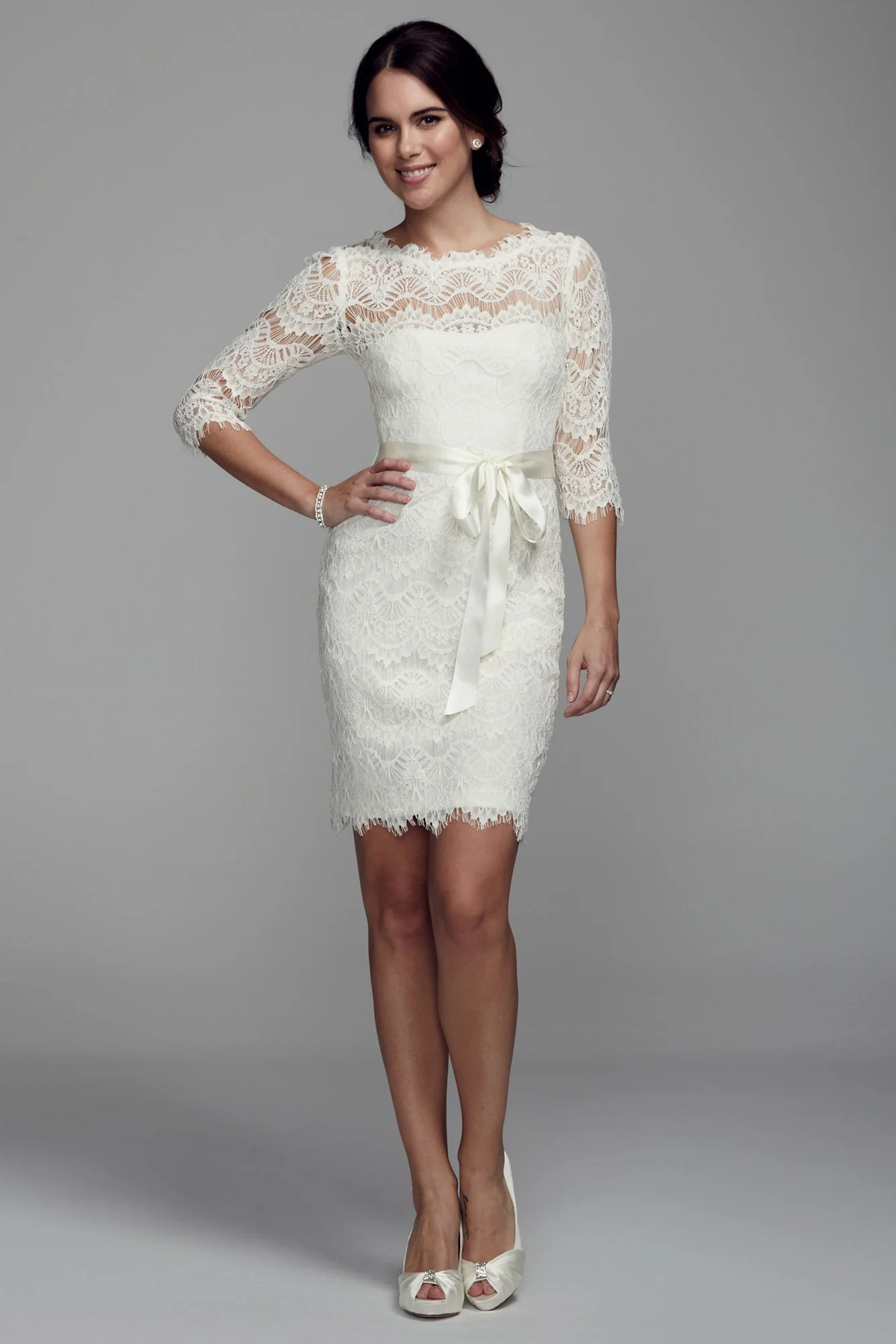 Short Lace Dress with 3/4 Sleeves