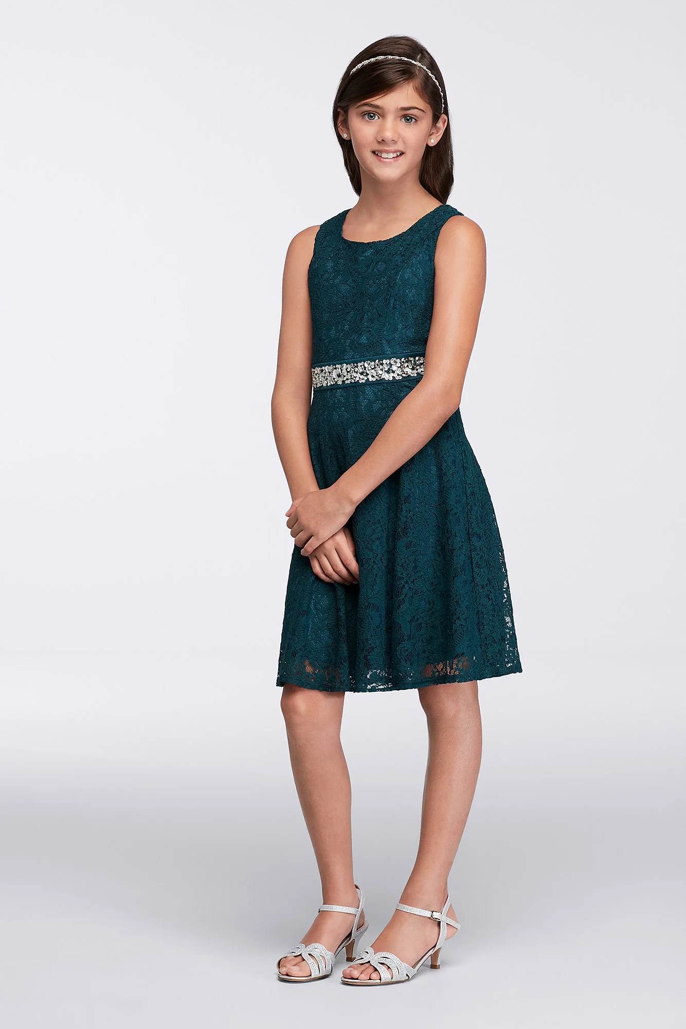 Short Lace Dress with Beaded Belt