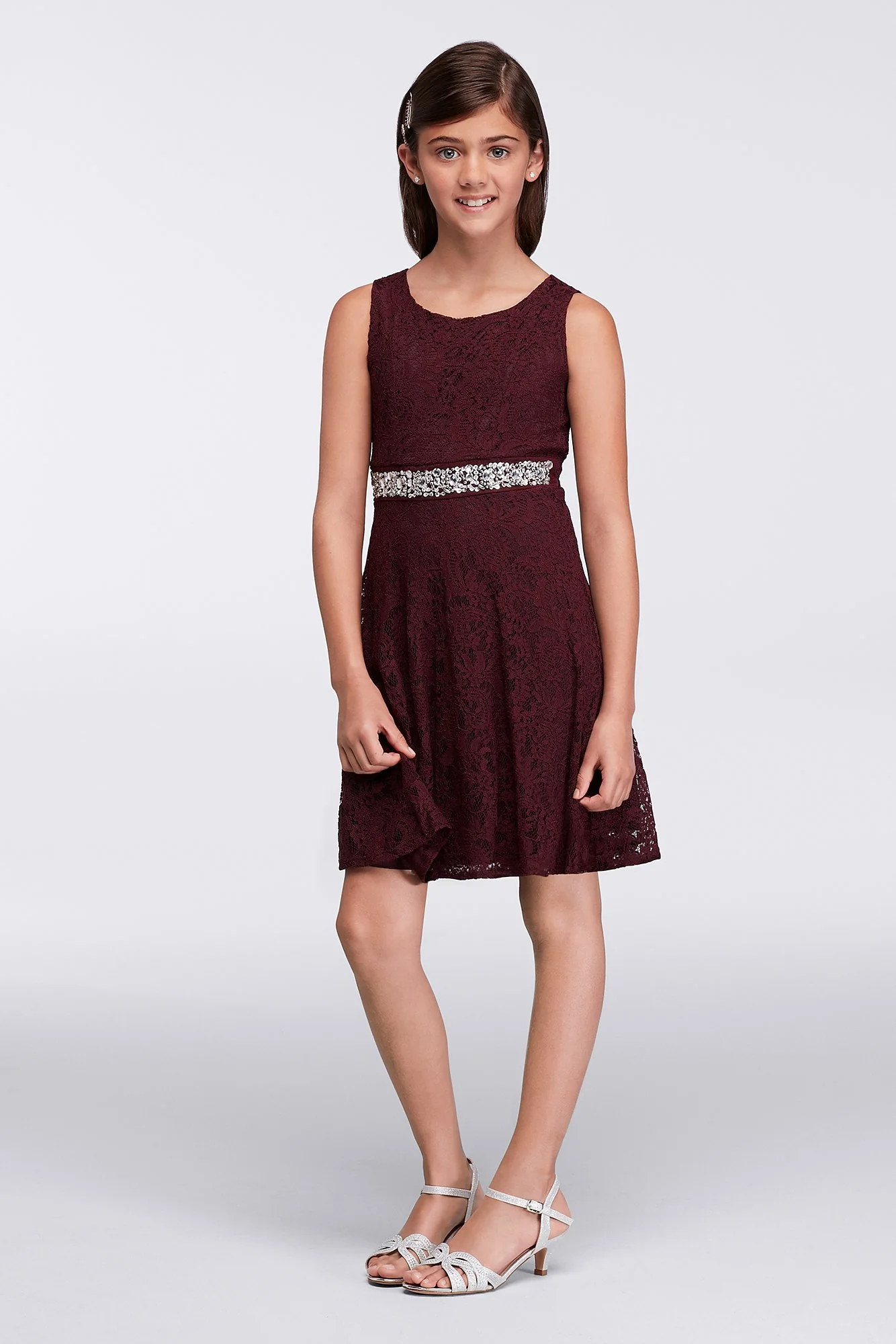 Short Lace Dress with Beaded Belt - Image 2