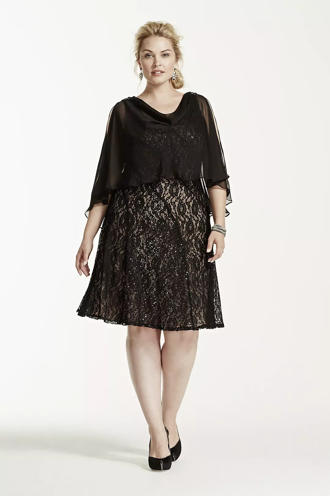 Short Lace Dress with Chiffon Caplet - Image 3