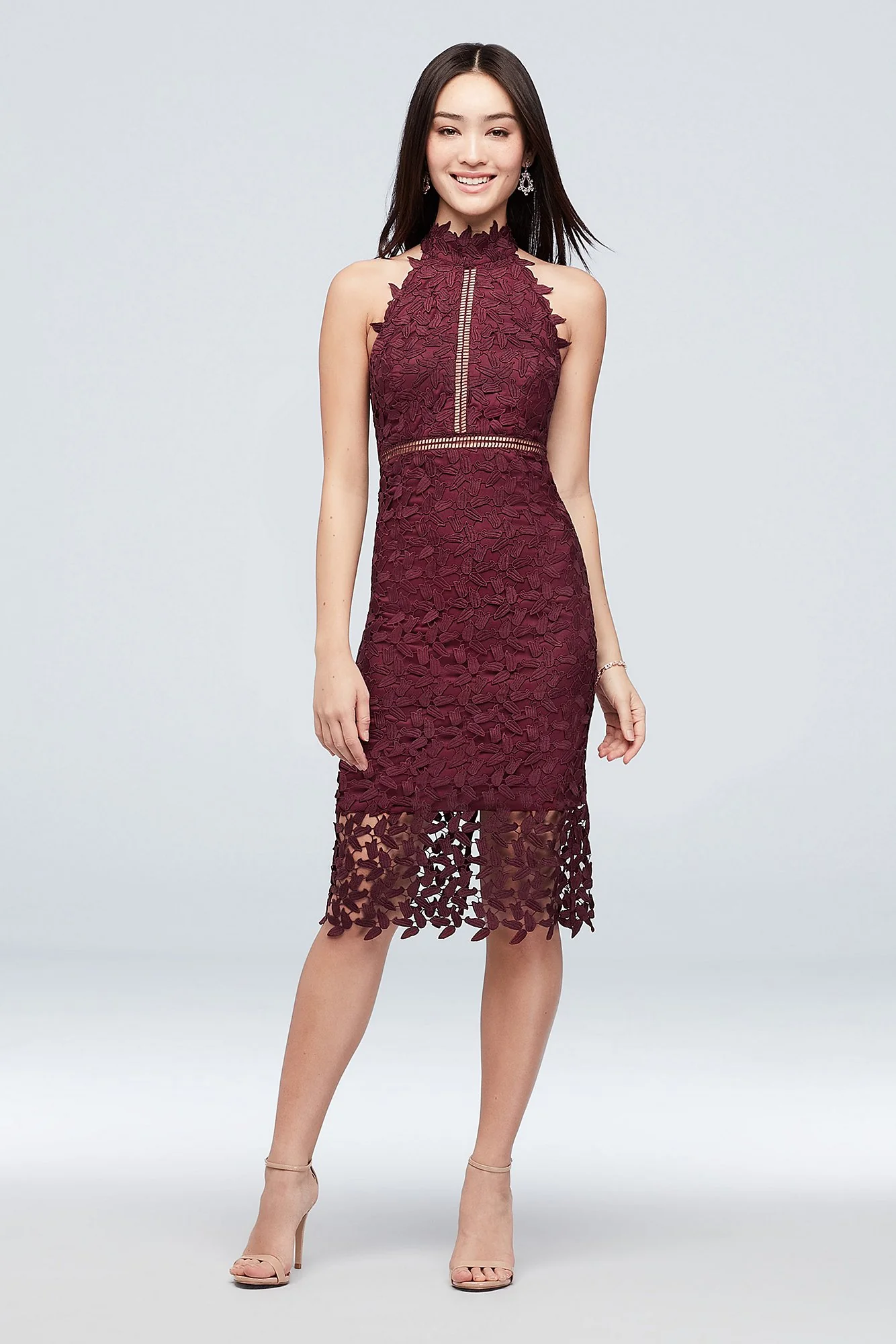Short Lace High-Neck Dress with Illusion Details