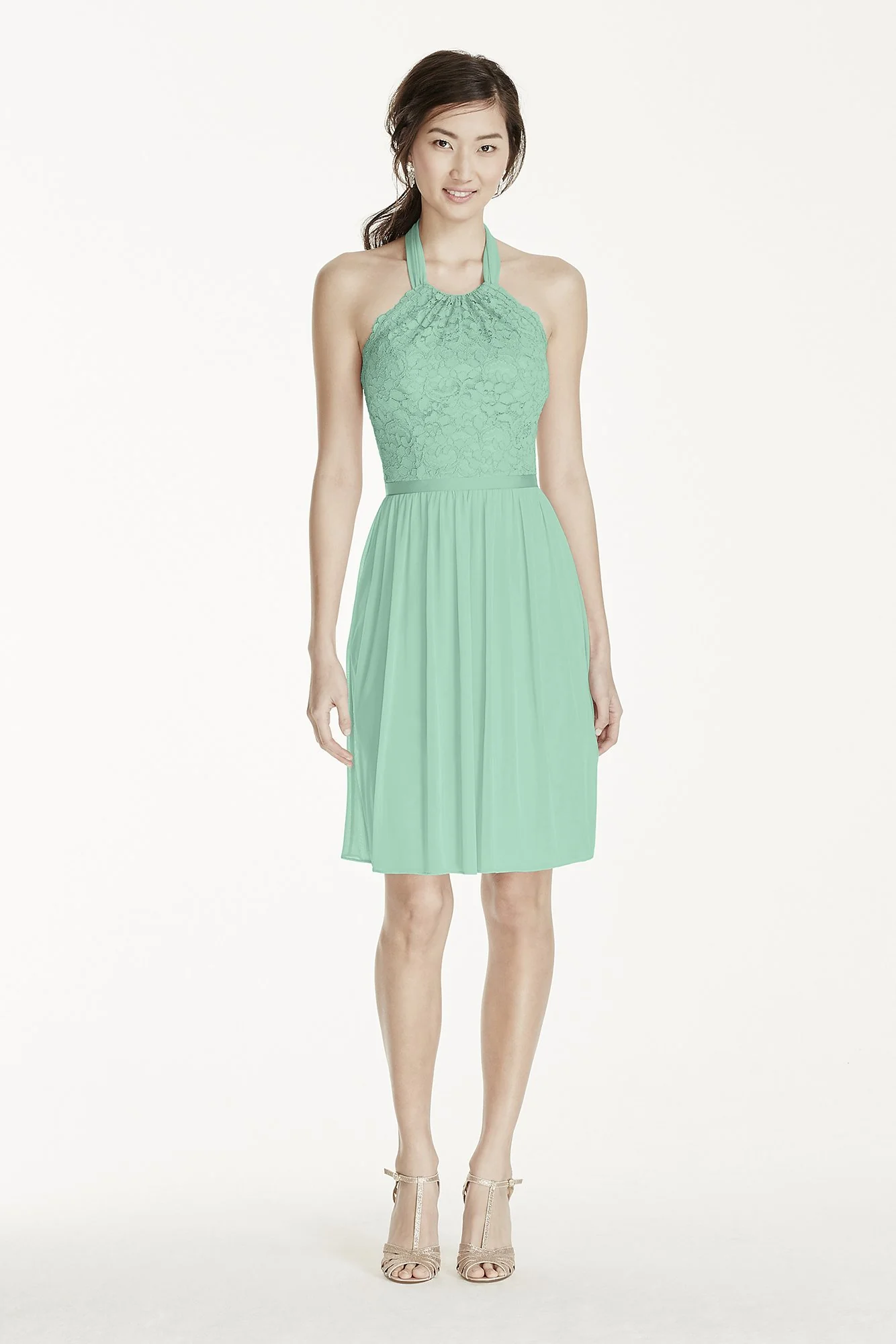 Short Lace Mesh Dress with Halter Neckline
