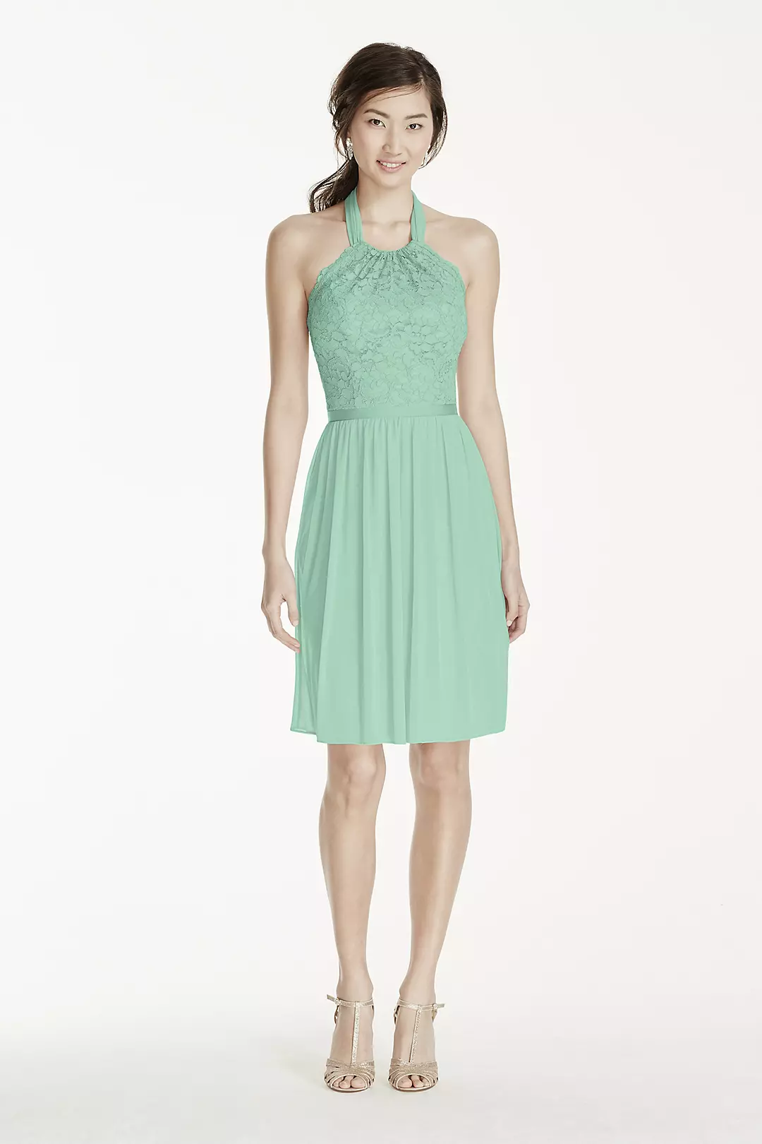 Short Lace Mesh Dress with Halter Neckline - Image 100
