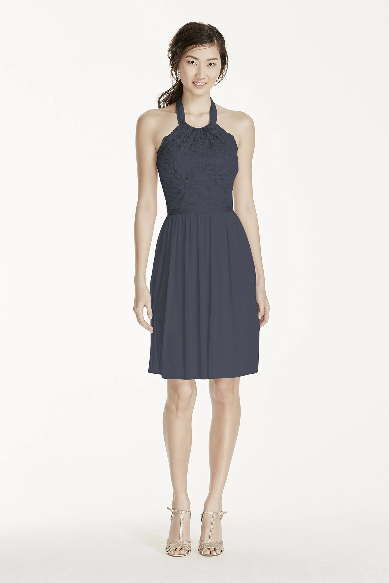 Short Lace Mesh Dress with Halter Neckline - Image 2