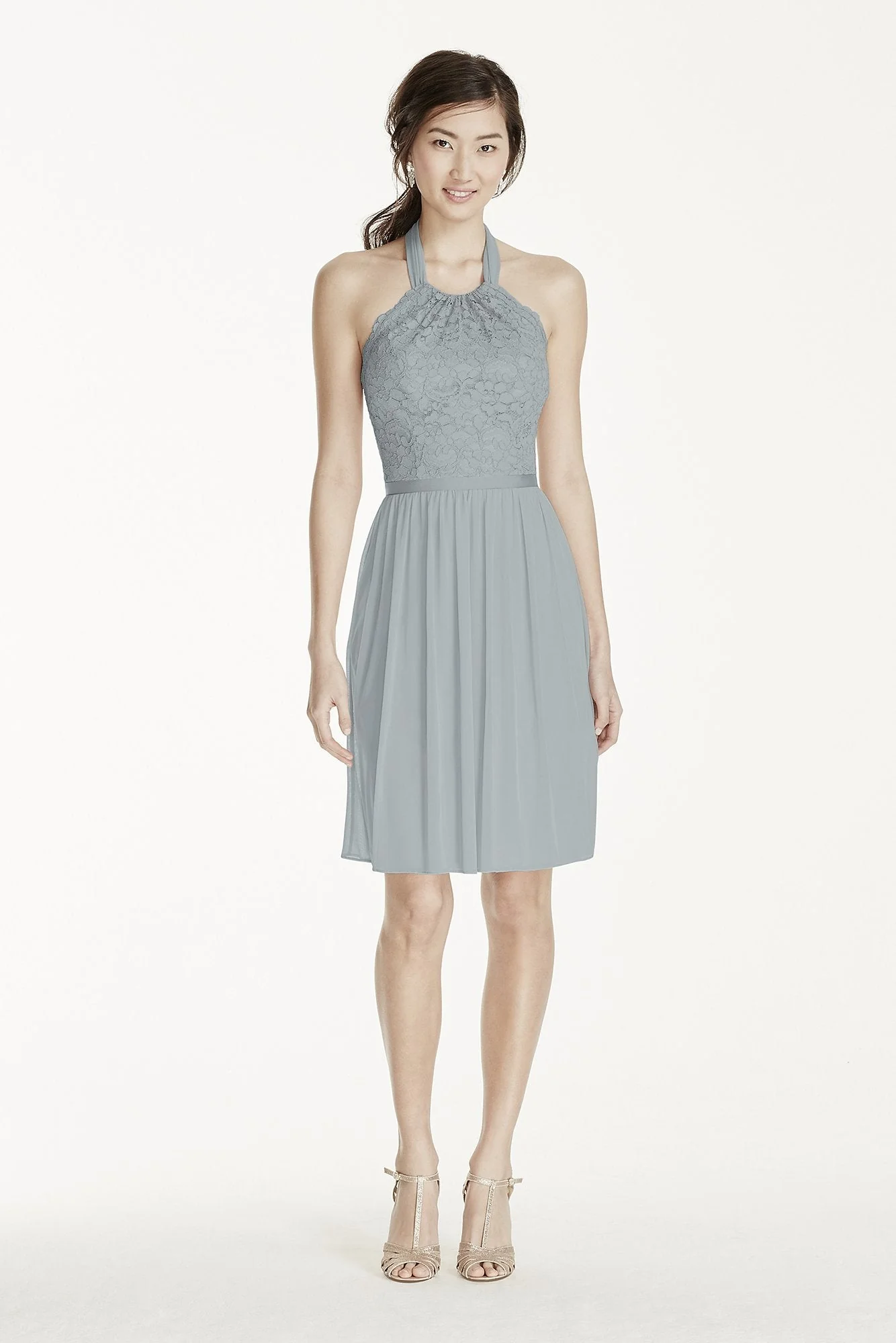 Short Lace Mesh Dress with Halter Neckline - Image 4