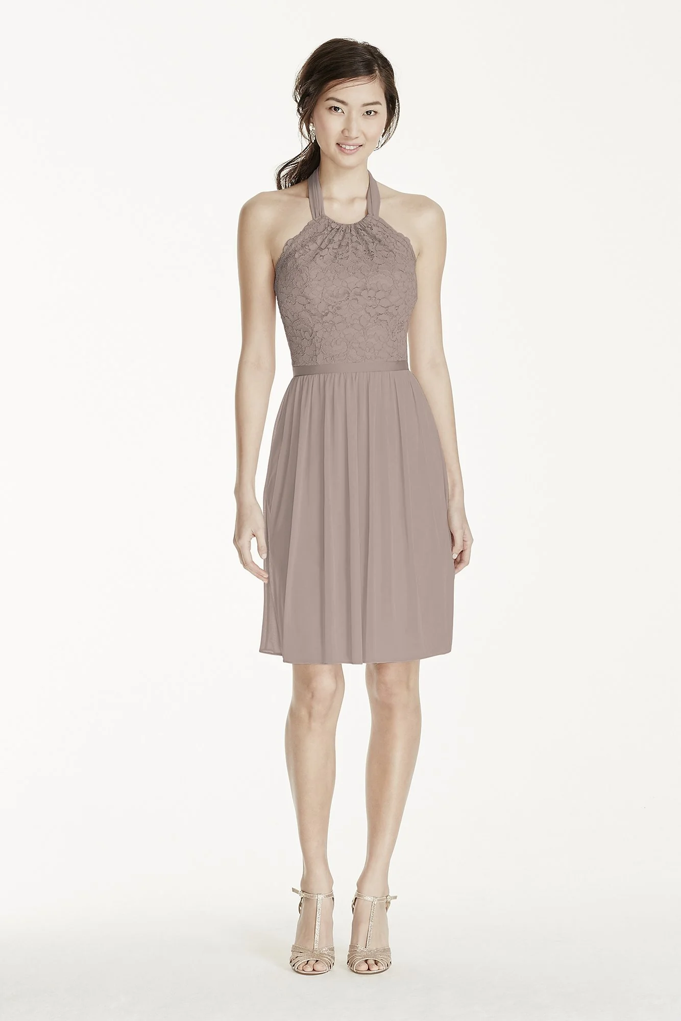 Short Lace Mesh Dress with Halter Neckline - Image 45