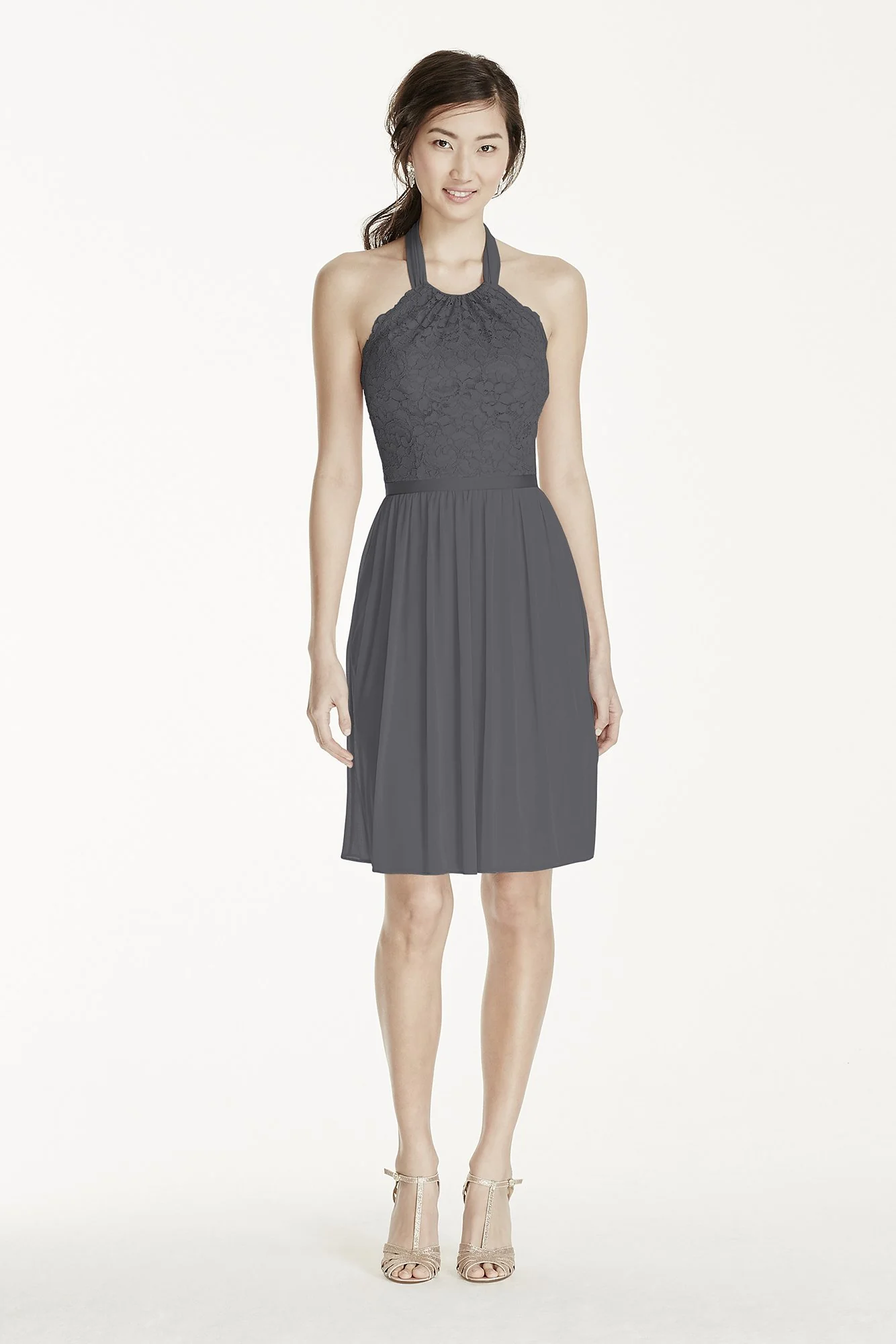 Short Lace Mesh Dress with Halter Neckline - Image 48