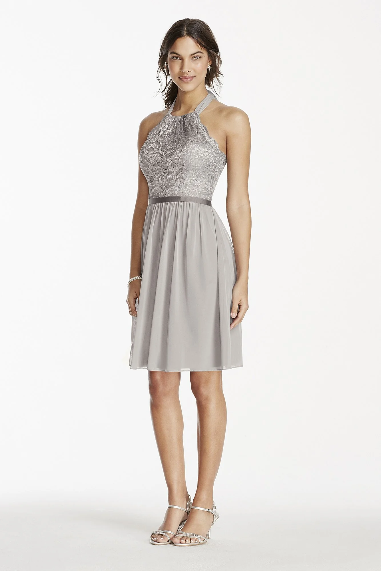 Short Lace Mesh Dress with Halter Neckline - Image 59