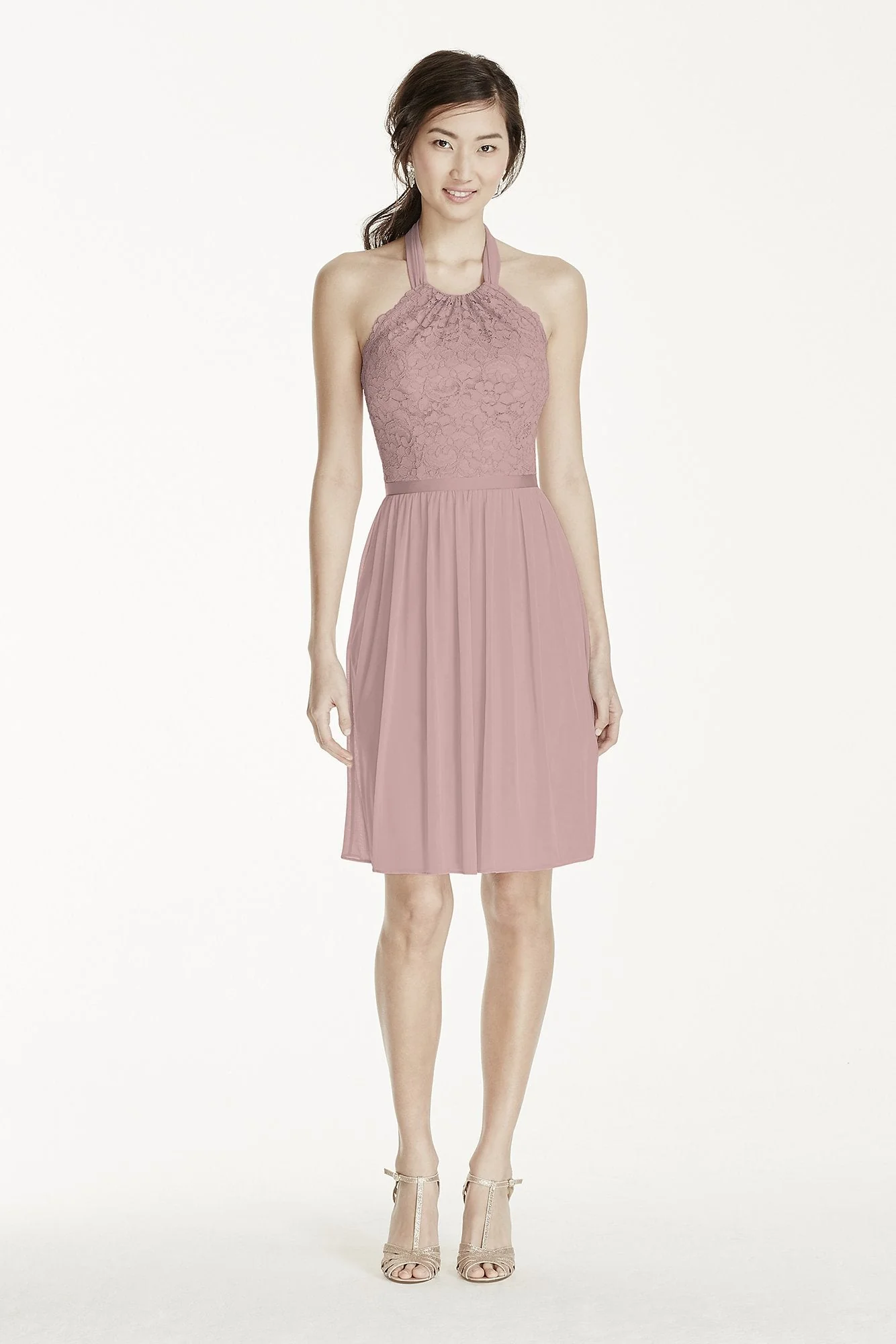 Short Lace Mesh Dress with Halter Neckline - Image 8