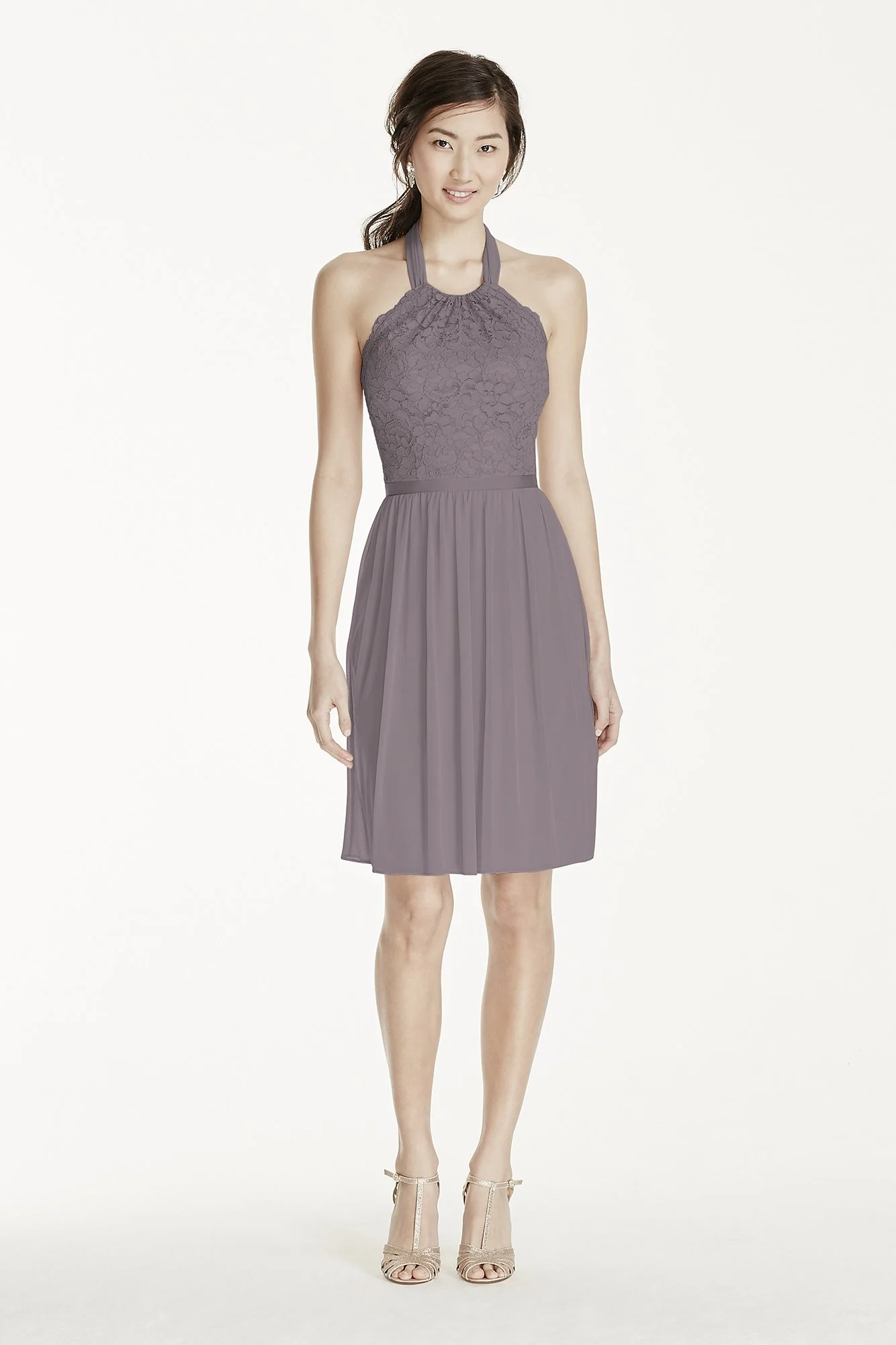 Short Lace Mesh Dress with Halter Neckline - Image 92