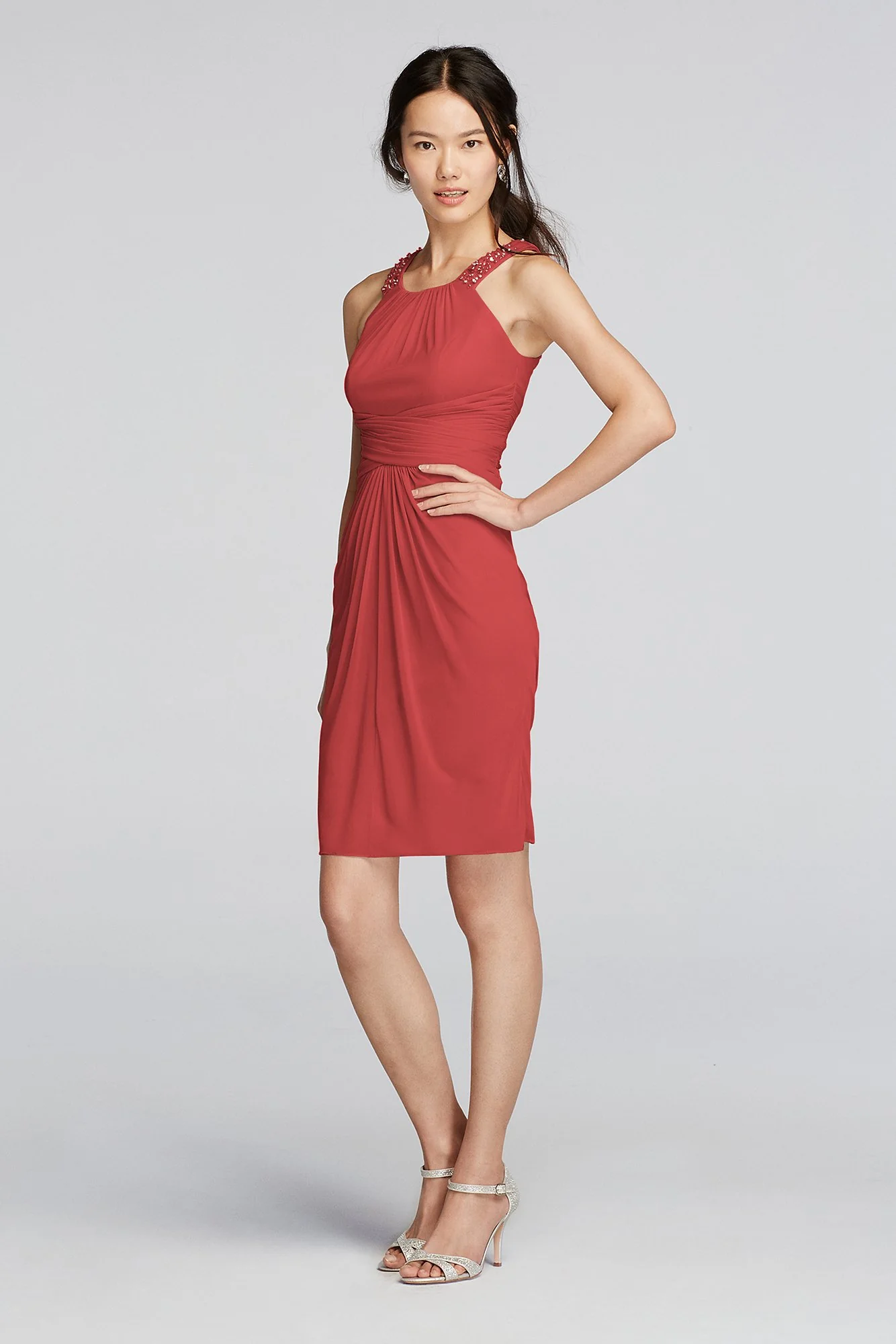 Mesh Dress with High Neck Beading - Image 108