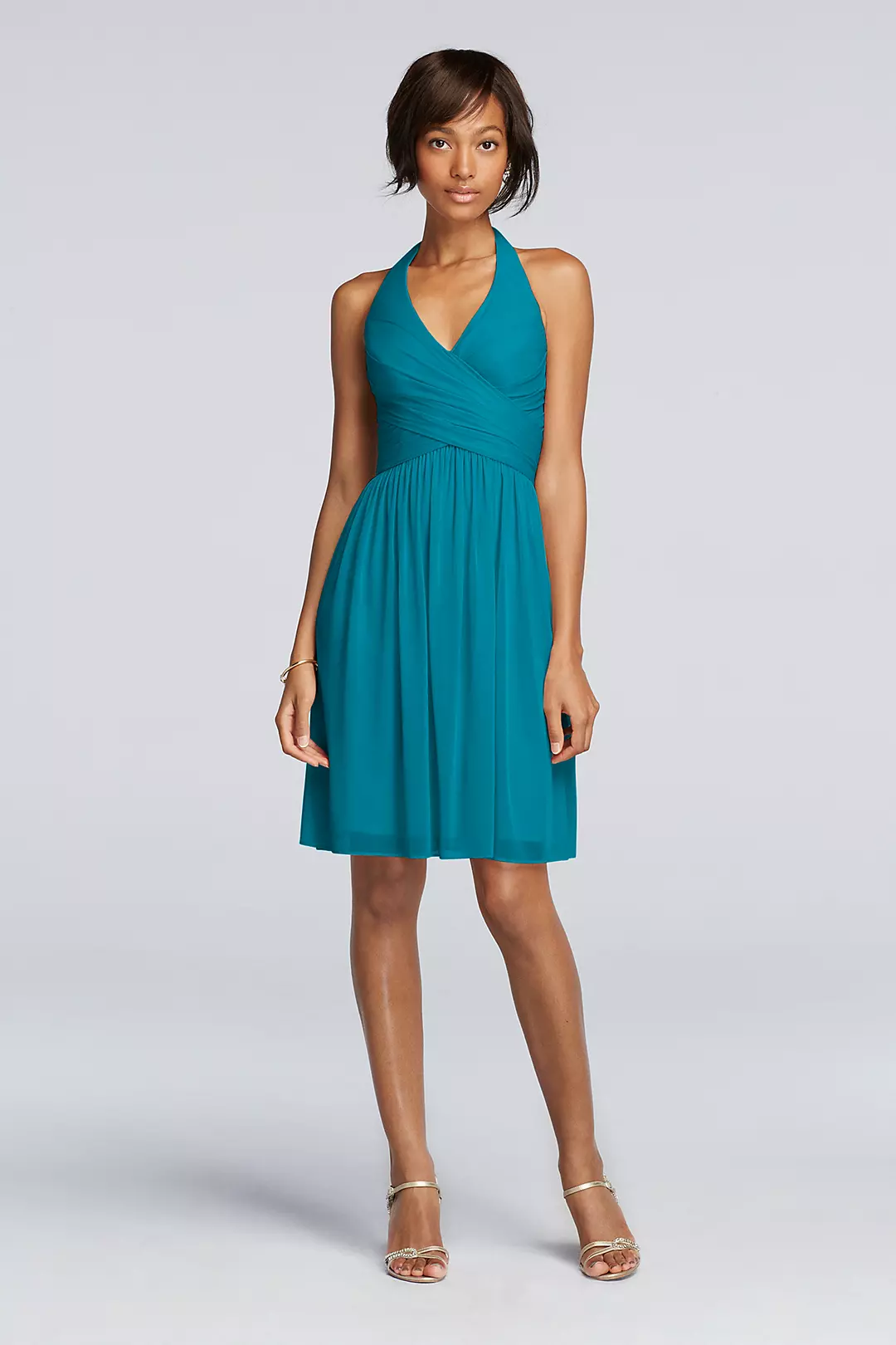 Short Mesh Pleated Dress with Halter Neckline - Image 10