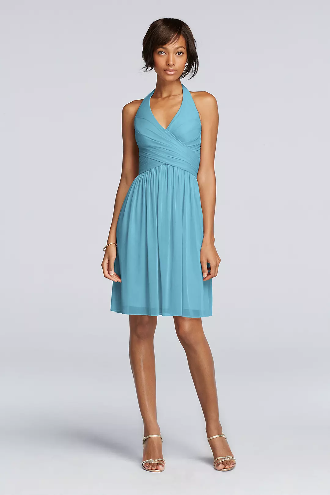 Short Mesh Pleated Dress with Halter Neckline - Image 12
