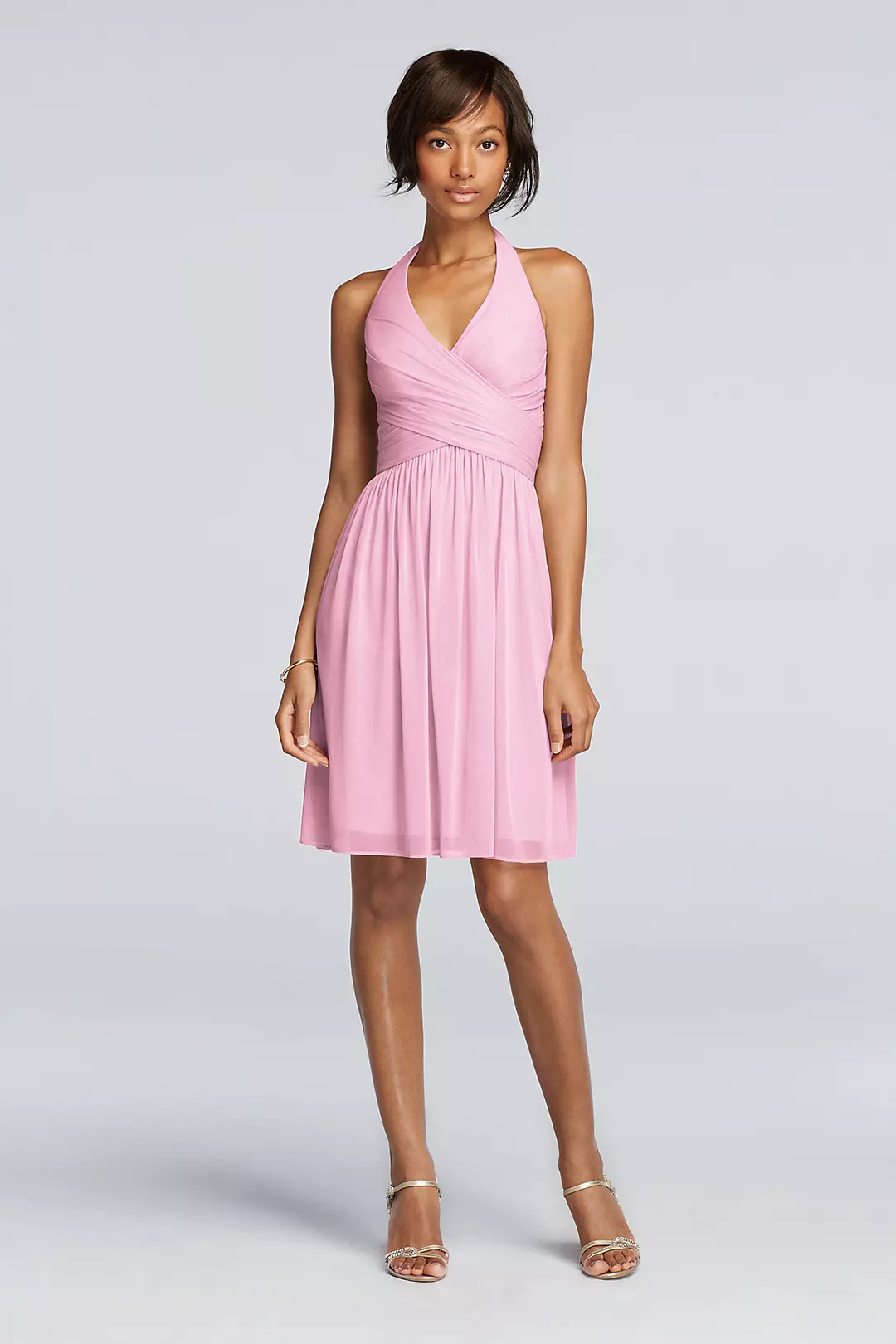 Short Mesh Pleated Dress with Halter Neckline - Image 14