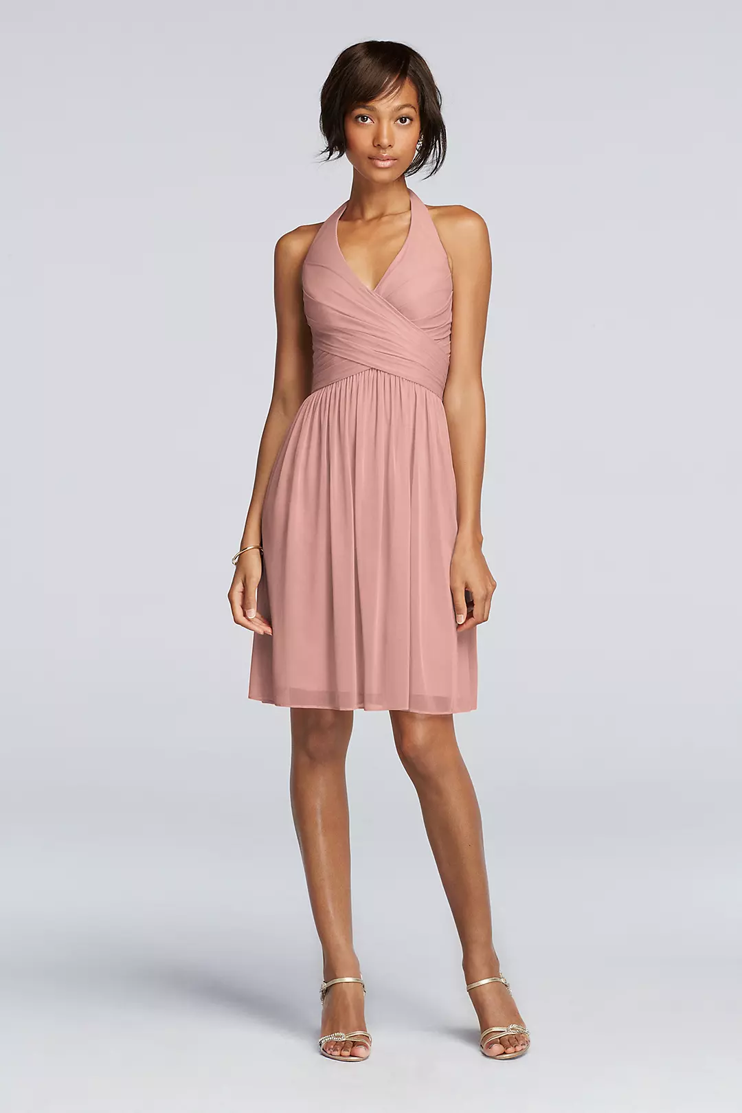 Short Mesh Pleated Dress with Halter Neckline - Image 18