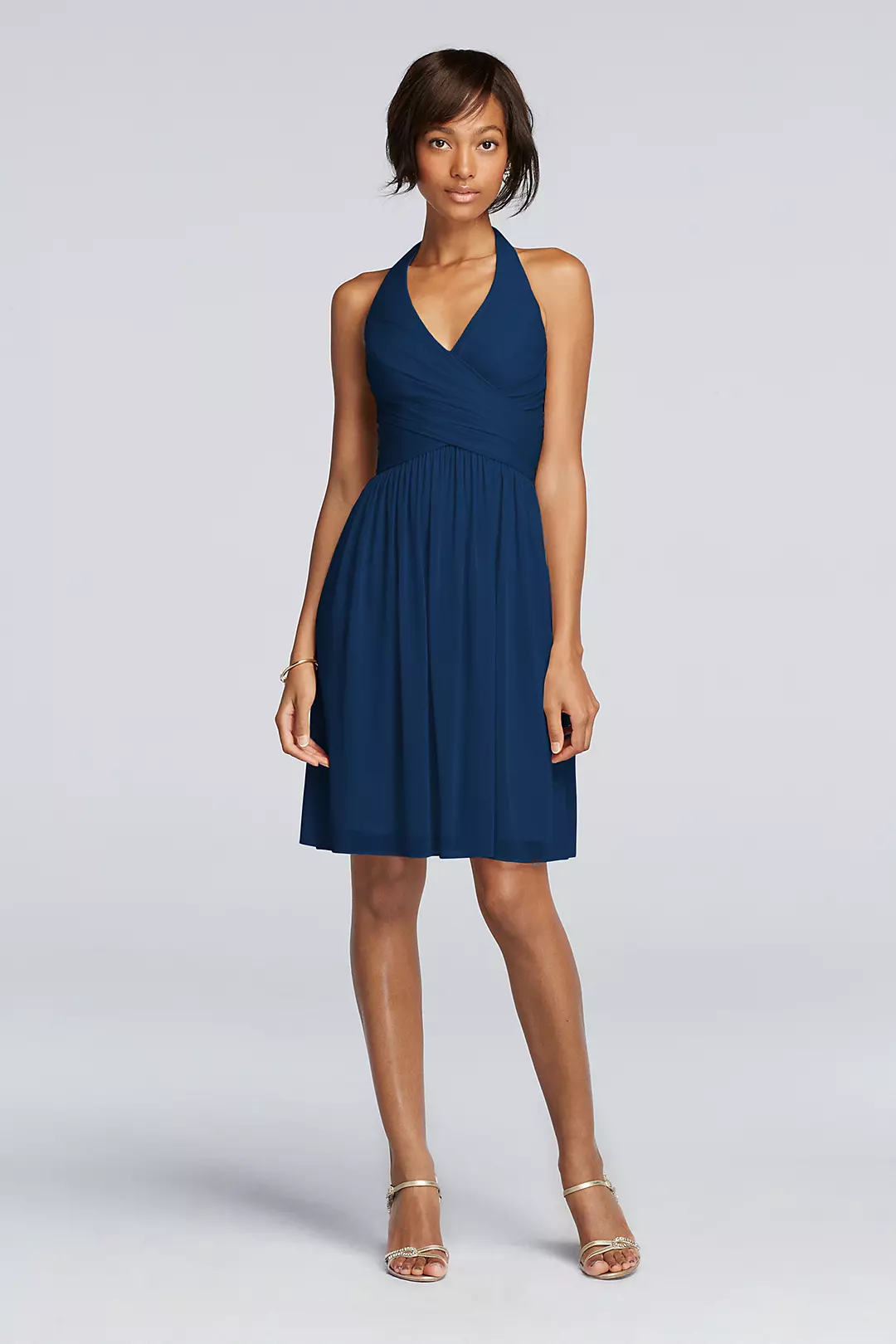 Short Mesh Pleated Dress with Halter Neckline - Image 19