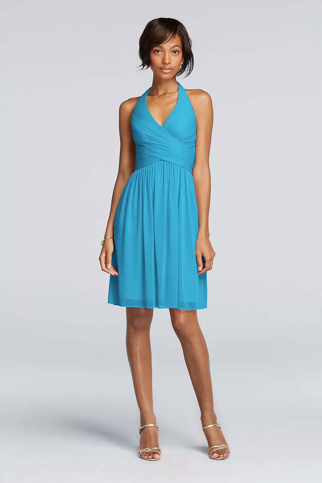Short Mesh Pleated Dress with Halter Neckline - Image 20