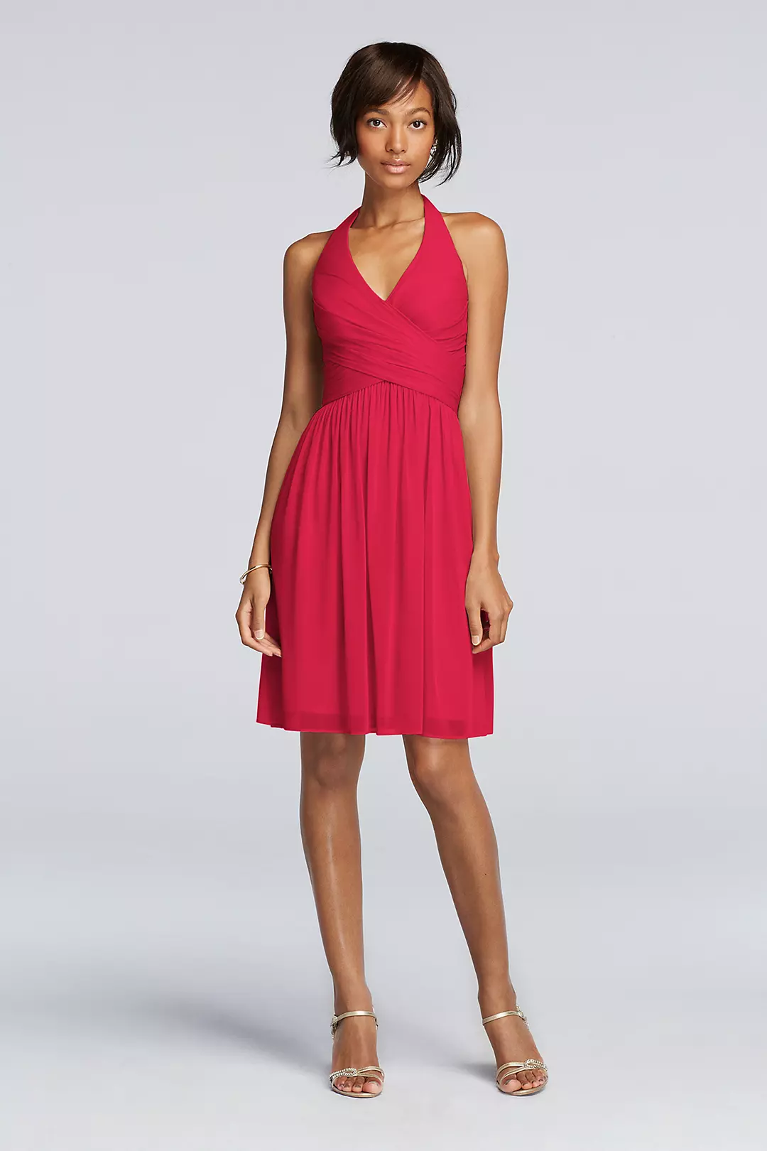 Short Mesh Pleated Dress with Halter Neckline - Image 21