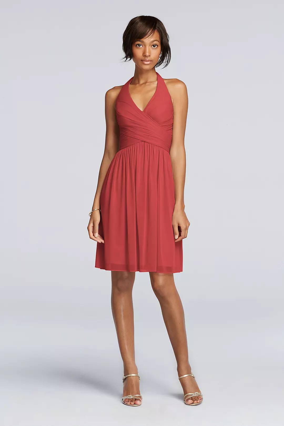 Short Mesh Pleated Dress with Halter Neckline - Image 22