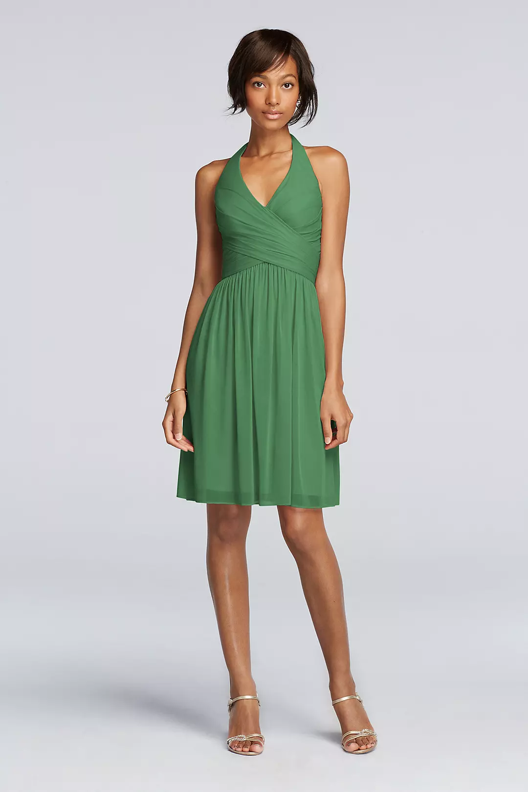Short Mesh Pleated Dress with Halter Neckline - Image 25