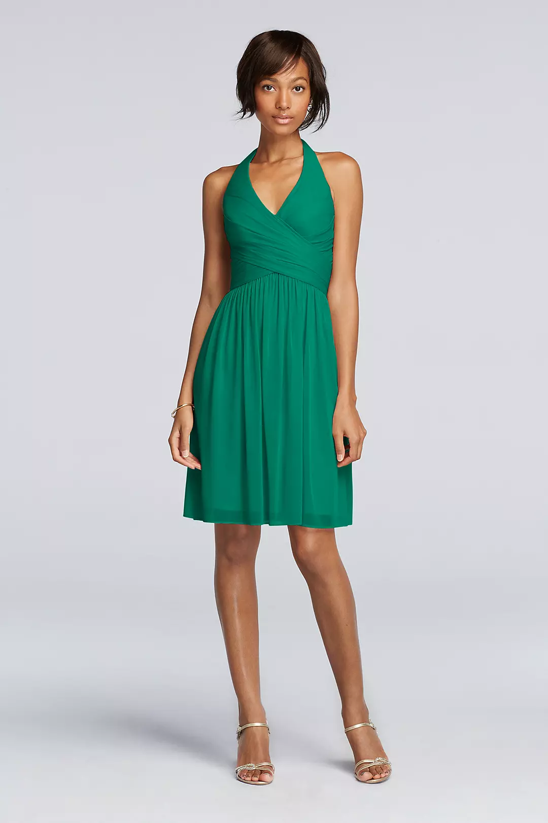 Short Mesh Pleated Dress with Halter Neckline - Image 29