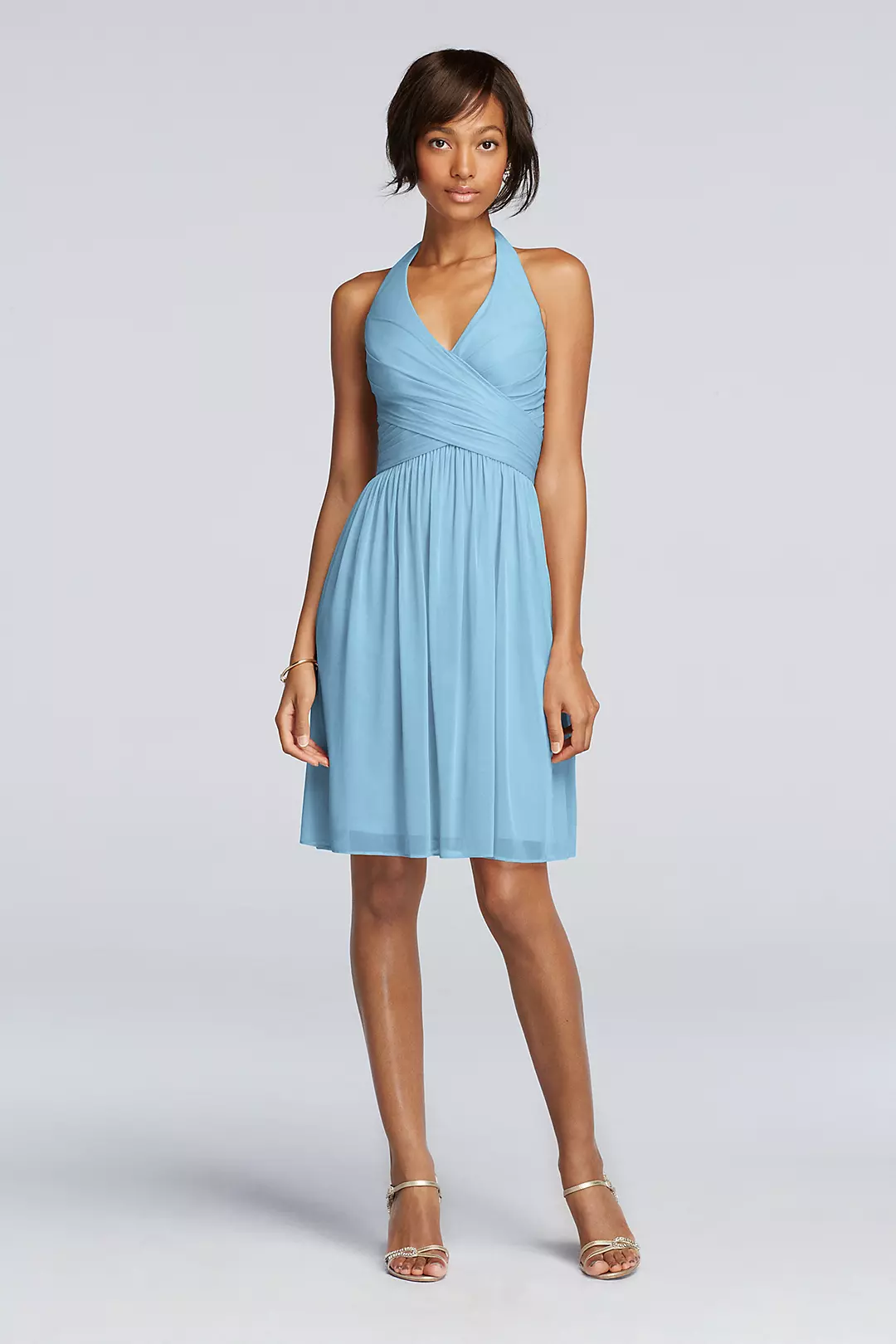 Short Mesh Pleated Dress with Halter Neckline - Image 3