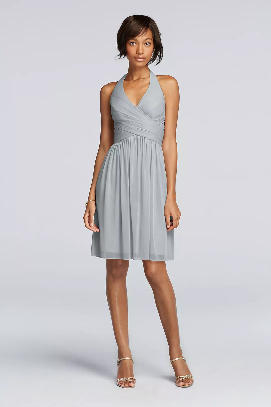 Short Mesh Pleated Dress with Halter Neckline - Image 30