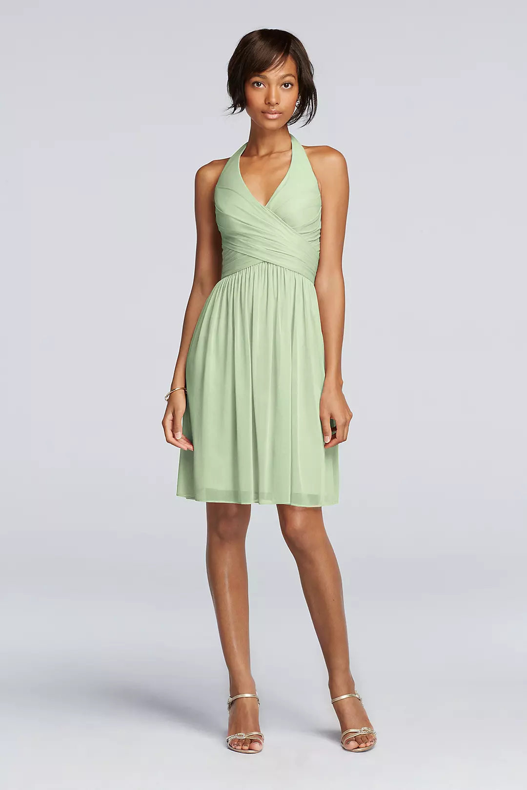 Short Mesh Pleated Dress with Halter Neckline - Image 31