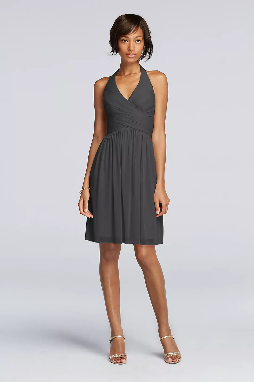 Short Mesh Pleated Dress with Halter Neckline - Image 32