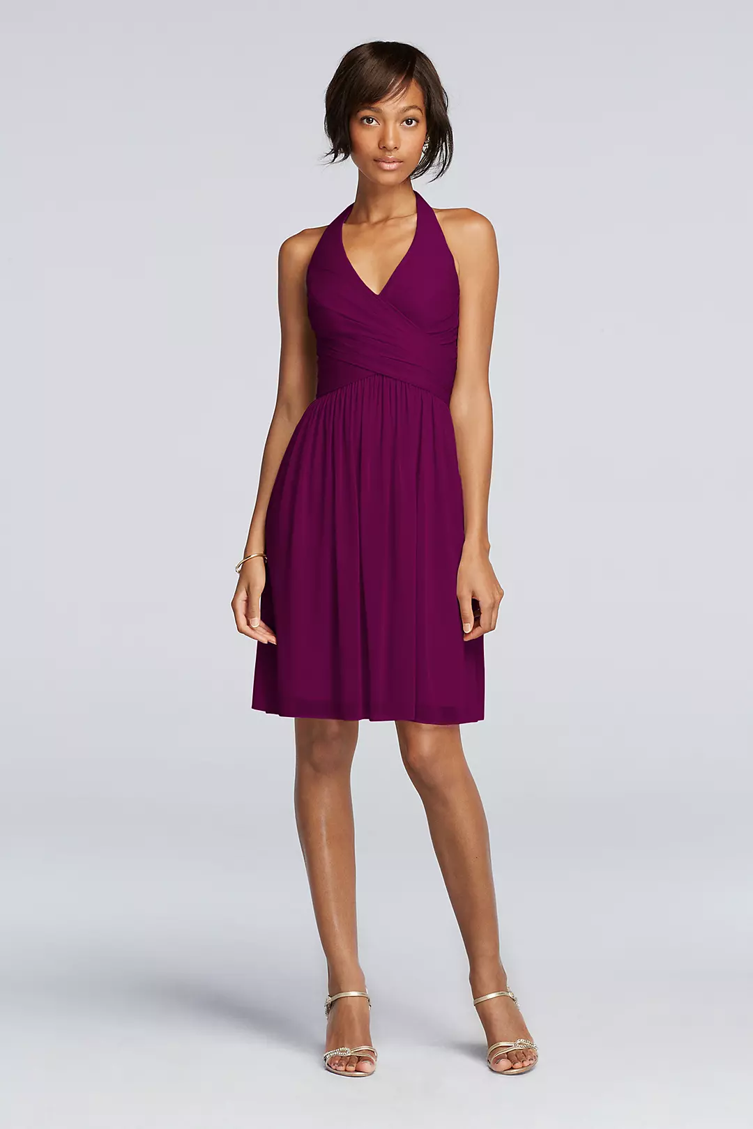 Short Mesh Pleated Dress with Halter Neckline - Image 33