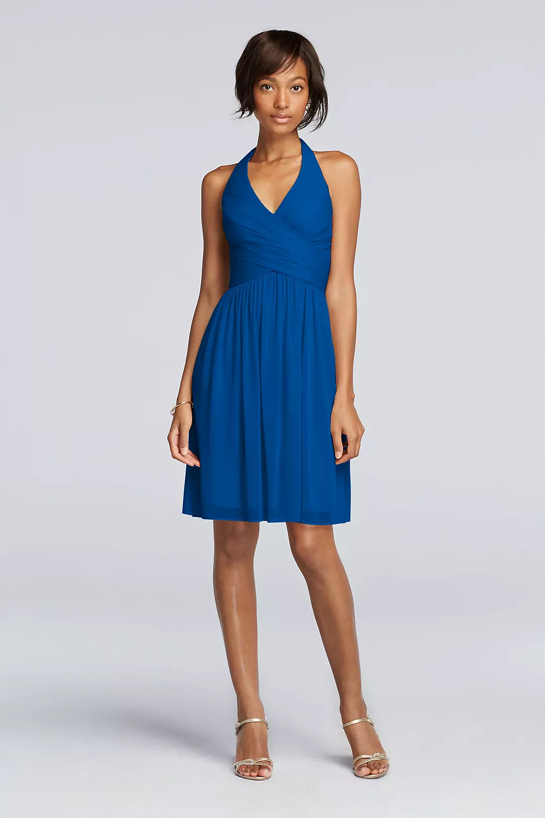 Short Mesh Pleated Dress with Halter Neckline - Image 34